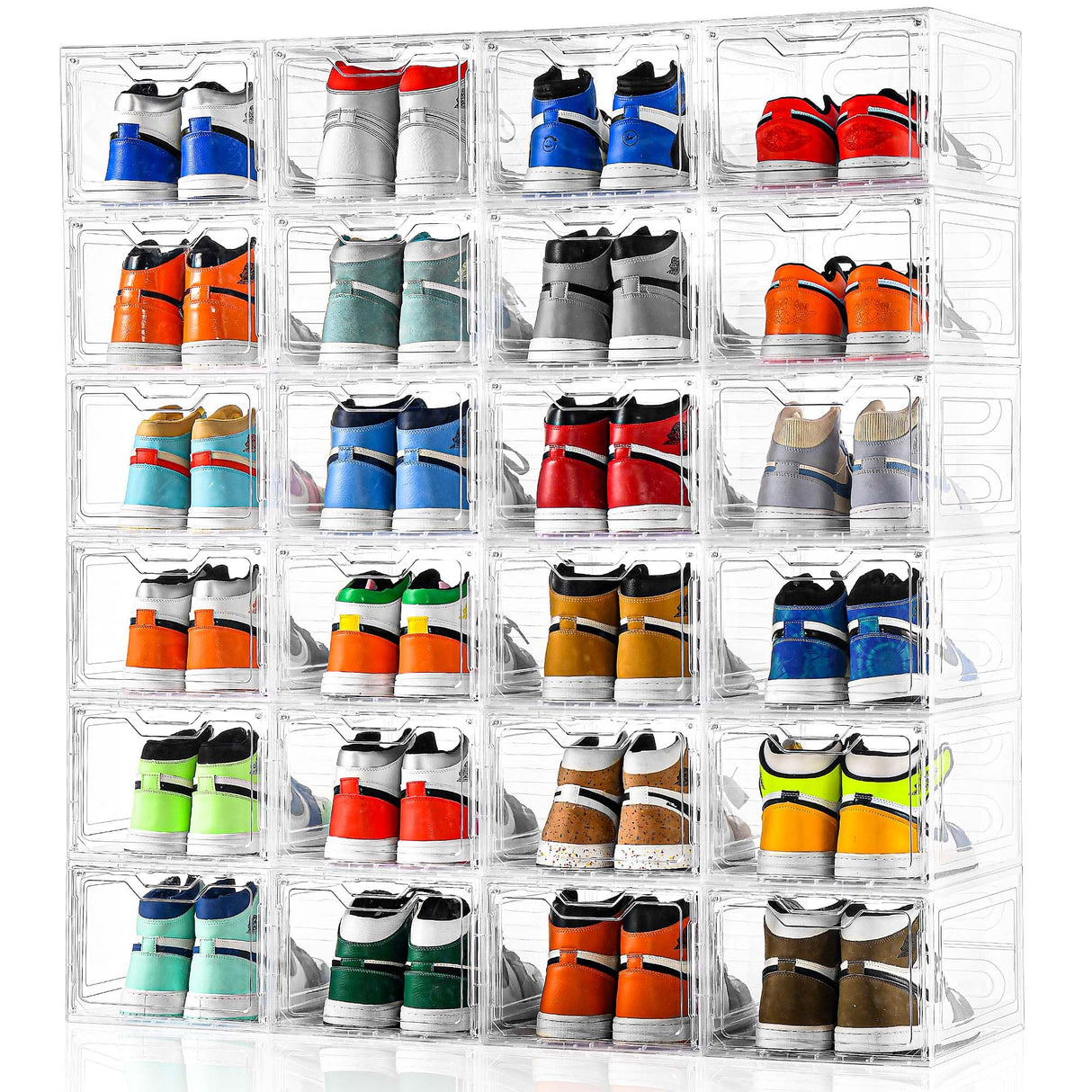 12 Pack Thicken & Sturdy Clear Shoe Storage Organizer with Magnetic Door, Shoe Boxes Clear Plastic Stackable for Closet, Shoe Rack for Sneaker Boot Container, Shoe Cabinet Fit up to US Size 12 Stebopum