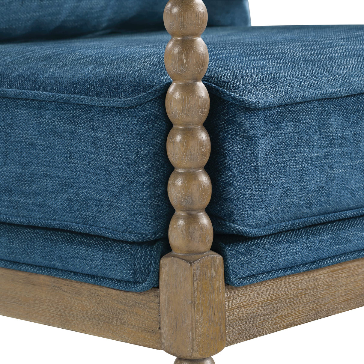 OSP Home Furnishings Fletcher Spindle Accent Chair with Rustic Brown Finish, Navy Blue Upholstery OSP Home Furnishings