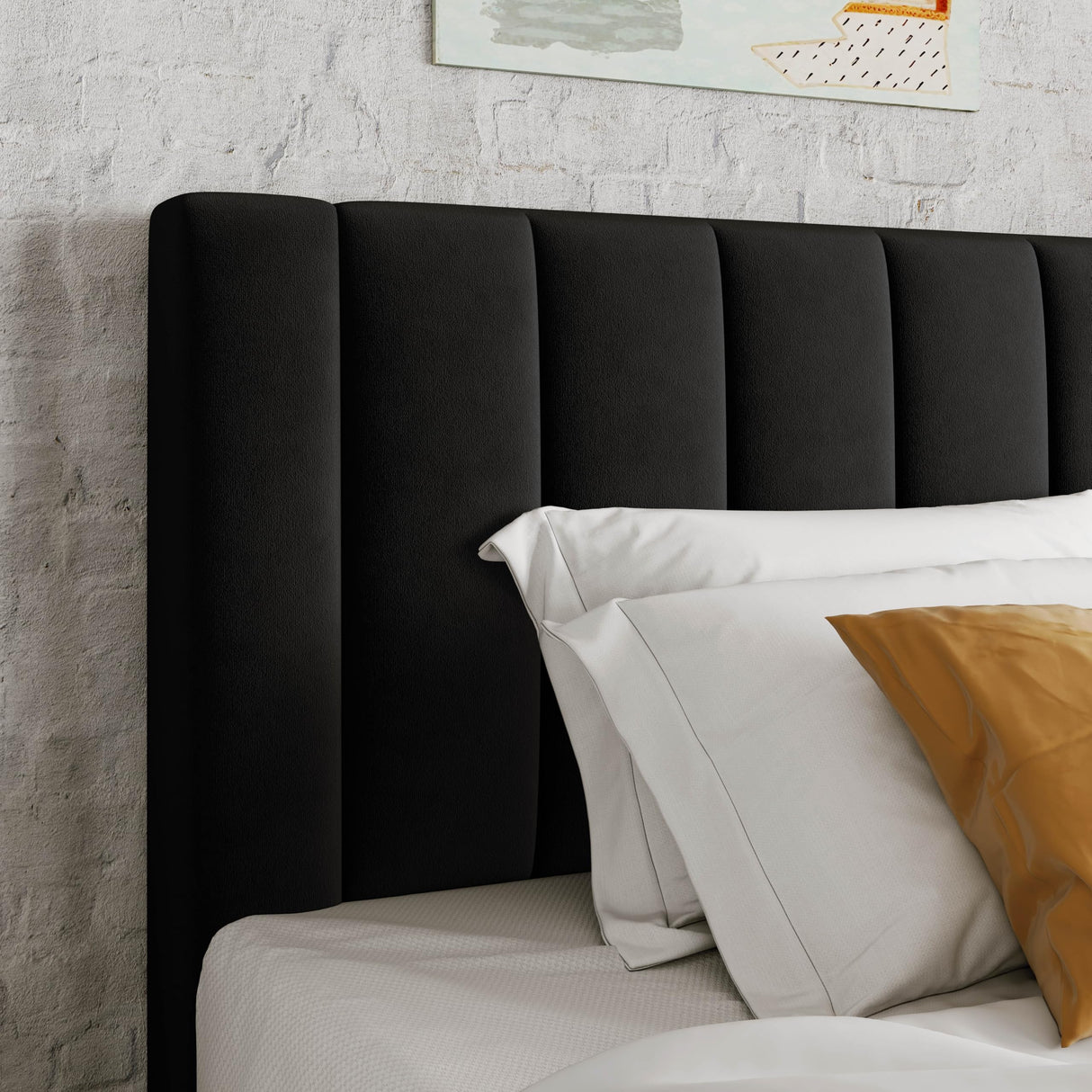 Allewie Twin Bed Frame/Velvet Upholstered Bed Frame with Vertical Channel Tufted Headboard/Strong Wooden Slats/Platform Bed Frame/Mattress Foundation/Box Spring Optional/Easy Assembly/Black Allewie