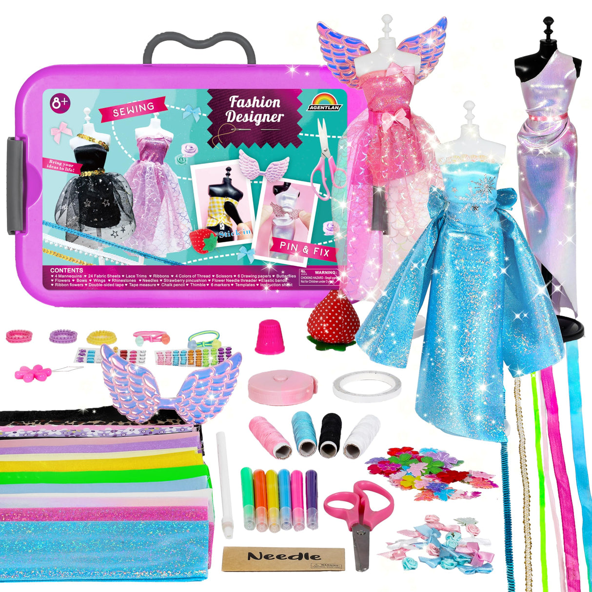 900+ Fashion Designer Kits for Girls with Mannequins-Kids Sewing Kits,Girls Fashion Design Gift,Arts and Crafts Kit,Girl Craft Activities Age 6 7 8 9 10 11 12 AGENTLAN