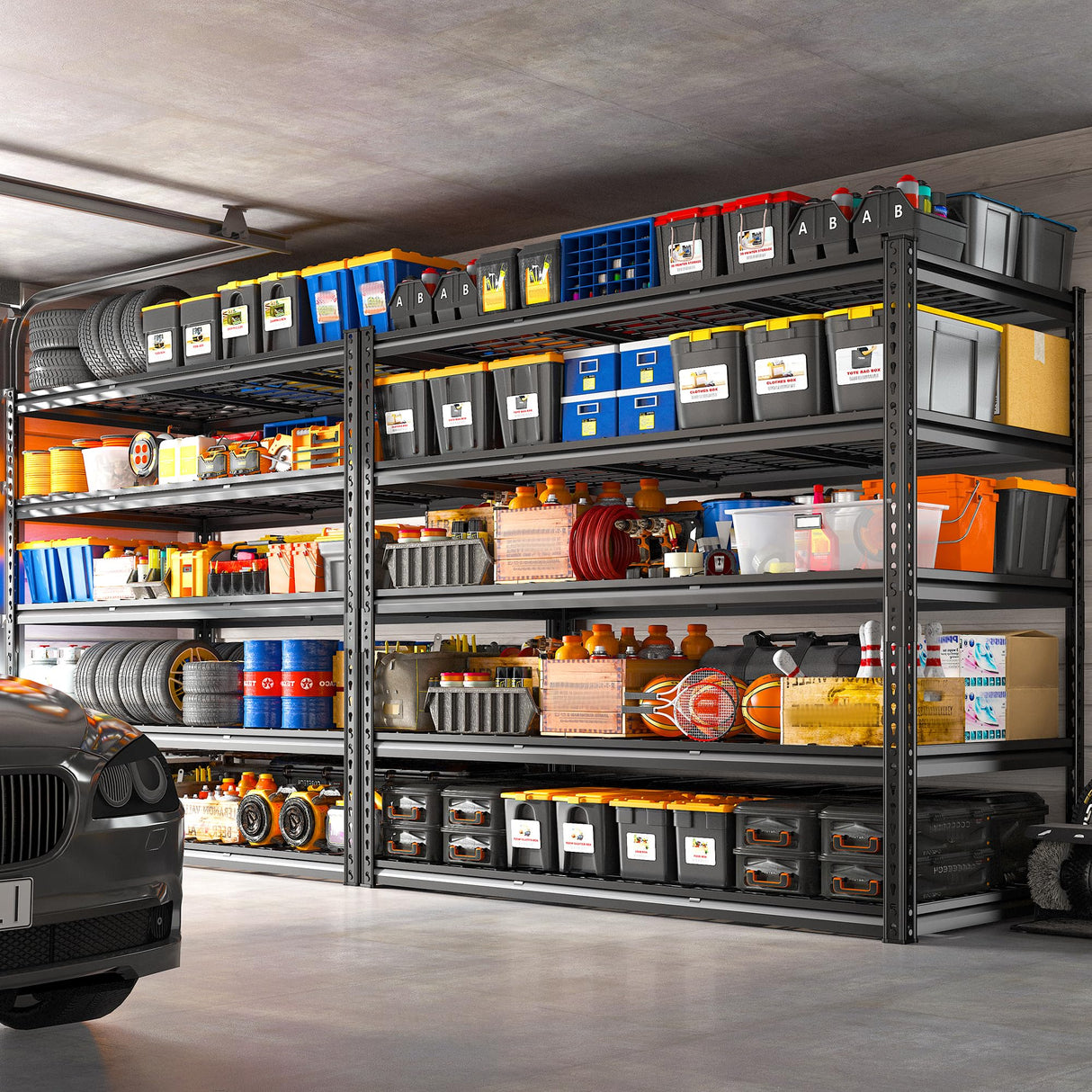 REIBII 55" W Garage Shelving 3000LBS Heavy Duty Storage Shelves 5 Tier Adjustable Metal Shelving Unit for Storage Rack Garage Storage Shelves Industrial Utility Shelf, 55" W x 24" D x 72" H REIBII