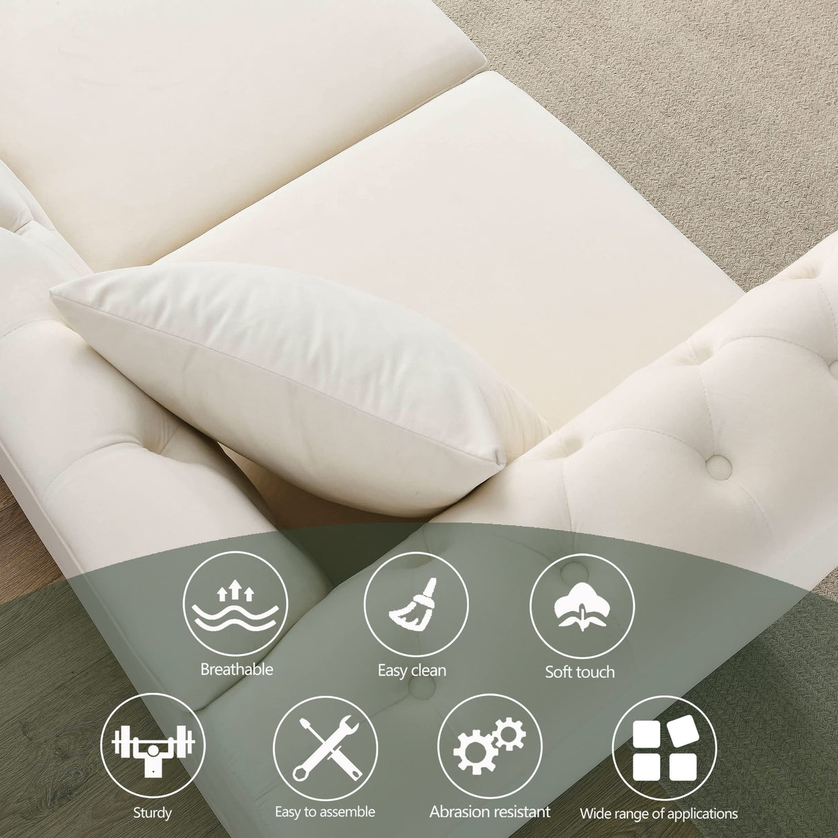 80" 2 Piece 3-Seater Velvet Chesterfield Sofa for Living Room,Combination Sofa with 4 Pillows,Button Tufted Trimming Curved Backrest Rolled Arms with Black Legs (Beige, 80" 3+3 Seat Velvet Sofa Sets) eluvatery