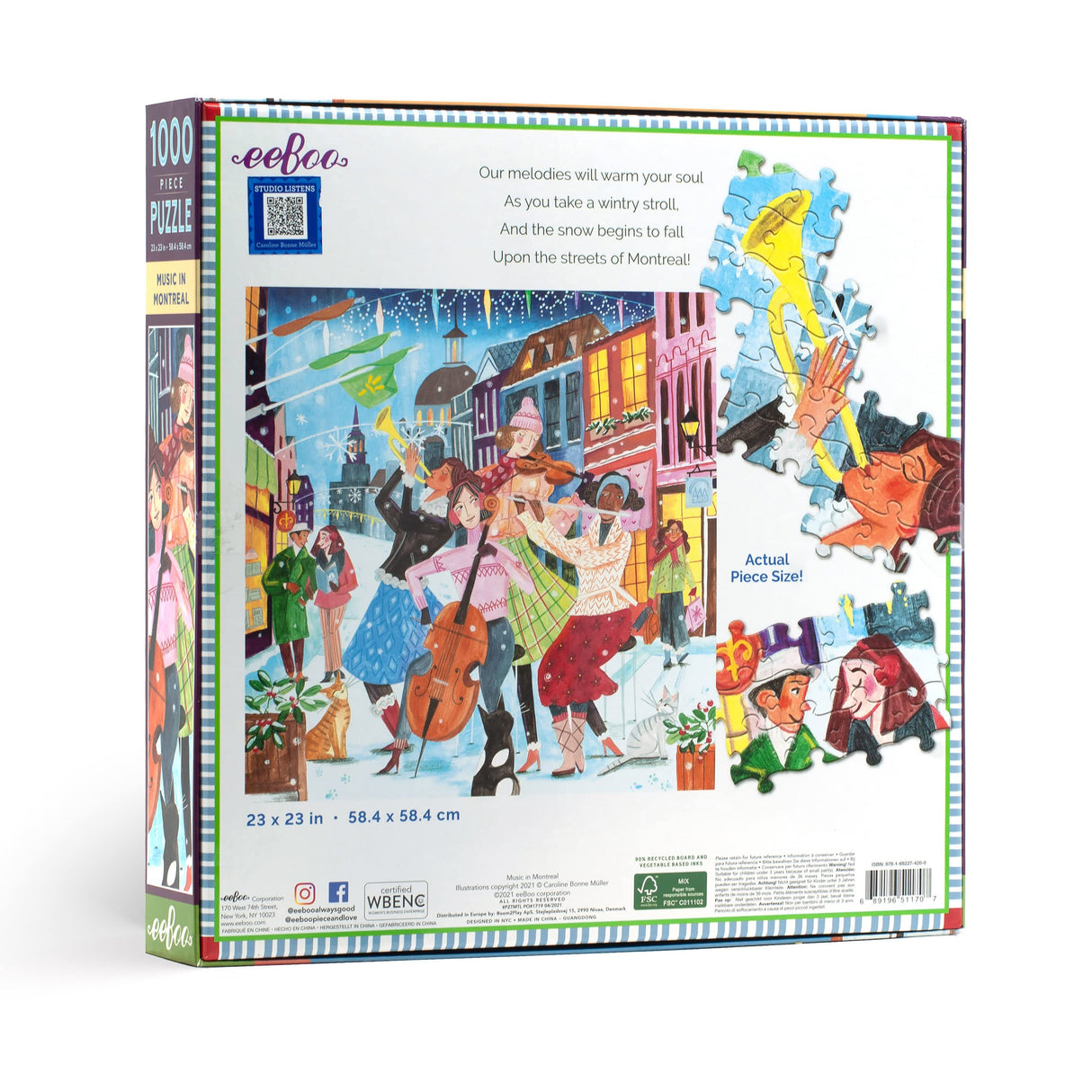 eeBoo: Piece and Love Music in Montreal 1000 Piece Square Jigsaw Puzzle, Jigsaw Puzzle for Adults and Families, Includes Glossy, Sturdy Pieces and Minimal Puzzle Dust eeBoo