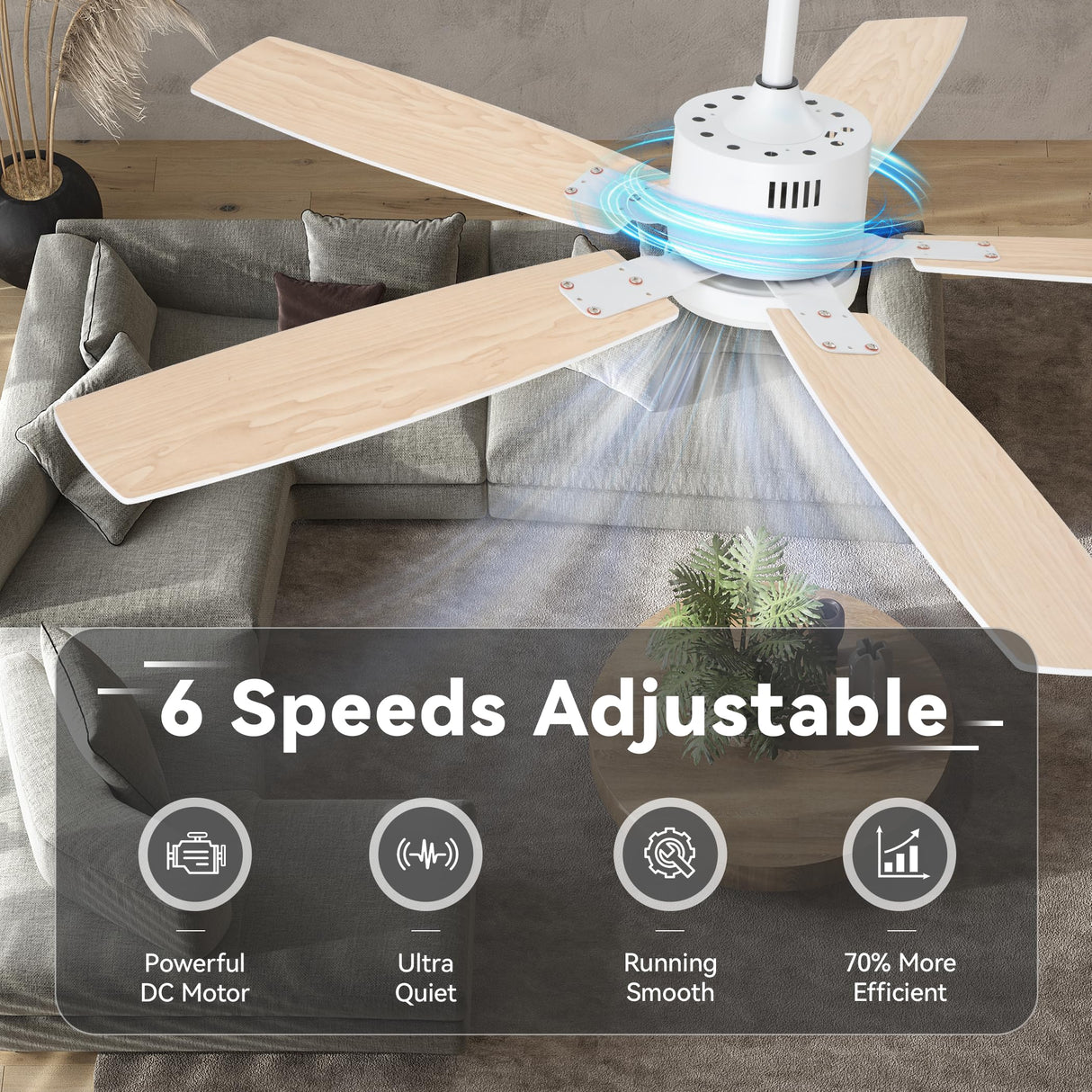 SUNMORY 52" Ceiling Fans with Lights, Smart Ceiling Fan with APP and Remote Control, Reversible DC Motor, Noiseless, Stepless Dimmable, Modern Ceiling Fan for Indoor/Outdoor Use, White SUNMORY