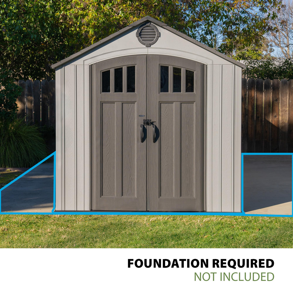 Lifetime Outdoor Storage Shed, 8x20 Ft, Gray, Resin Backyard Tool Shed with Lockable Doors and Weather-Resistant Panels Lifetime