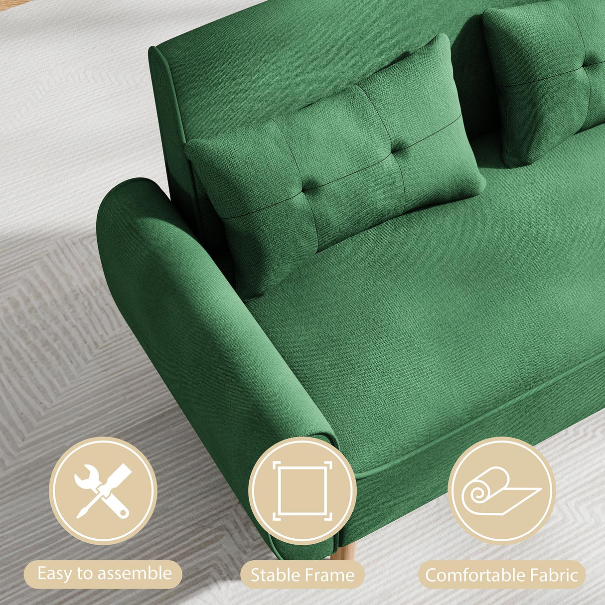 JAMFLY Sofa Set for Living Room 47'' Small Loveseat, Love Seat Couches Sofa Set for Small Spaces Bedroom Office Apartment (Green) JAMFLY