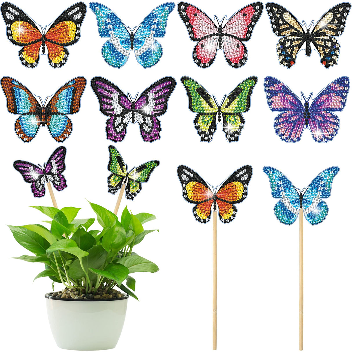 Vcekract 8 Pcs Butterfly Diamond Painting Kits, Diamond Art Kits for Garden Decor, Butterfly Stakes Diamond Art Kits for Adults, Crafts for Adults Vcekract