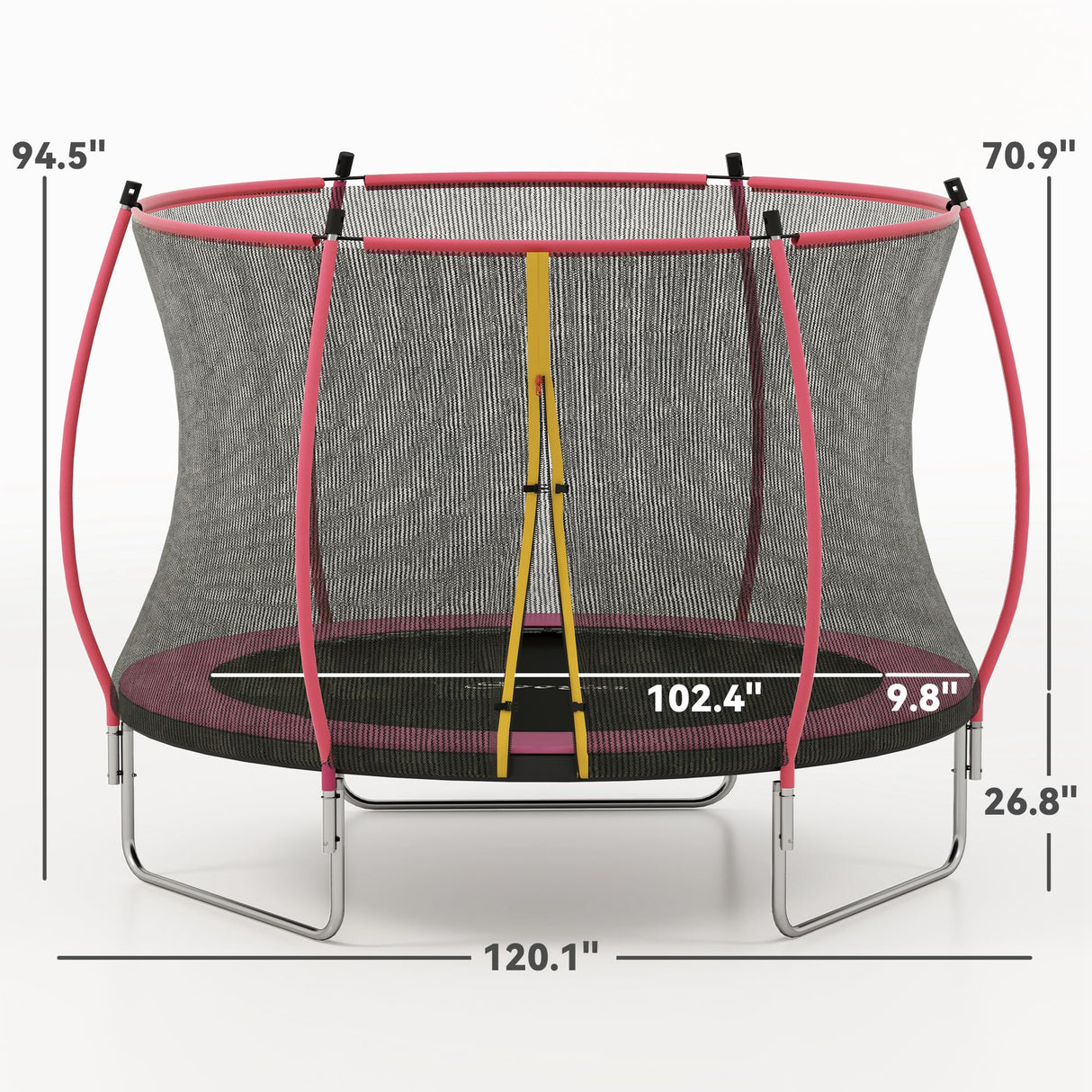 Soozier 10ft Trampoline Outdoor, Recreational Trampoline with Net Enclosure, Curved Poles and Safety Spring Cover for Kid Adults, ASTM Approved, Pink Soozier