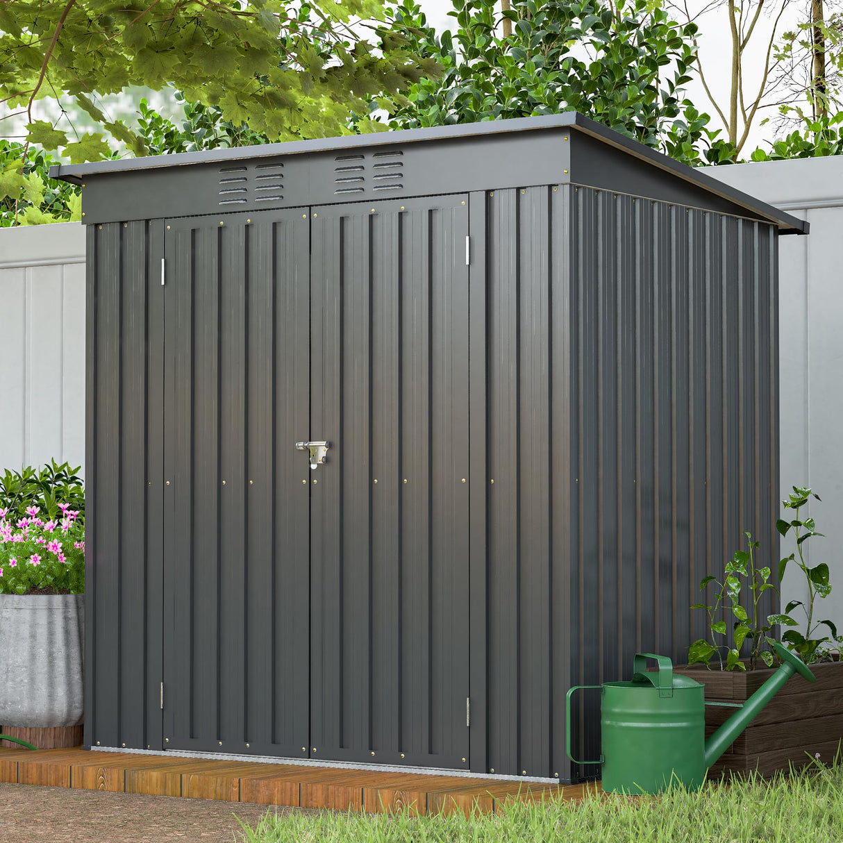 6x4 FT Outdoor Storage Shed with Lockable Double Doors, Aluminum Frame, Weatherproof with Frame Floor, Metal Tool Shed for Garden, Backyard, Patio, and Equipment Storage Mulinsonfly