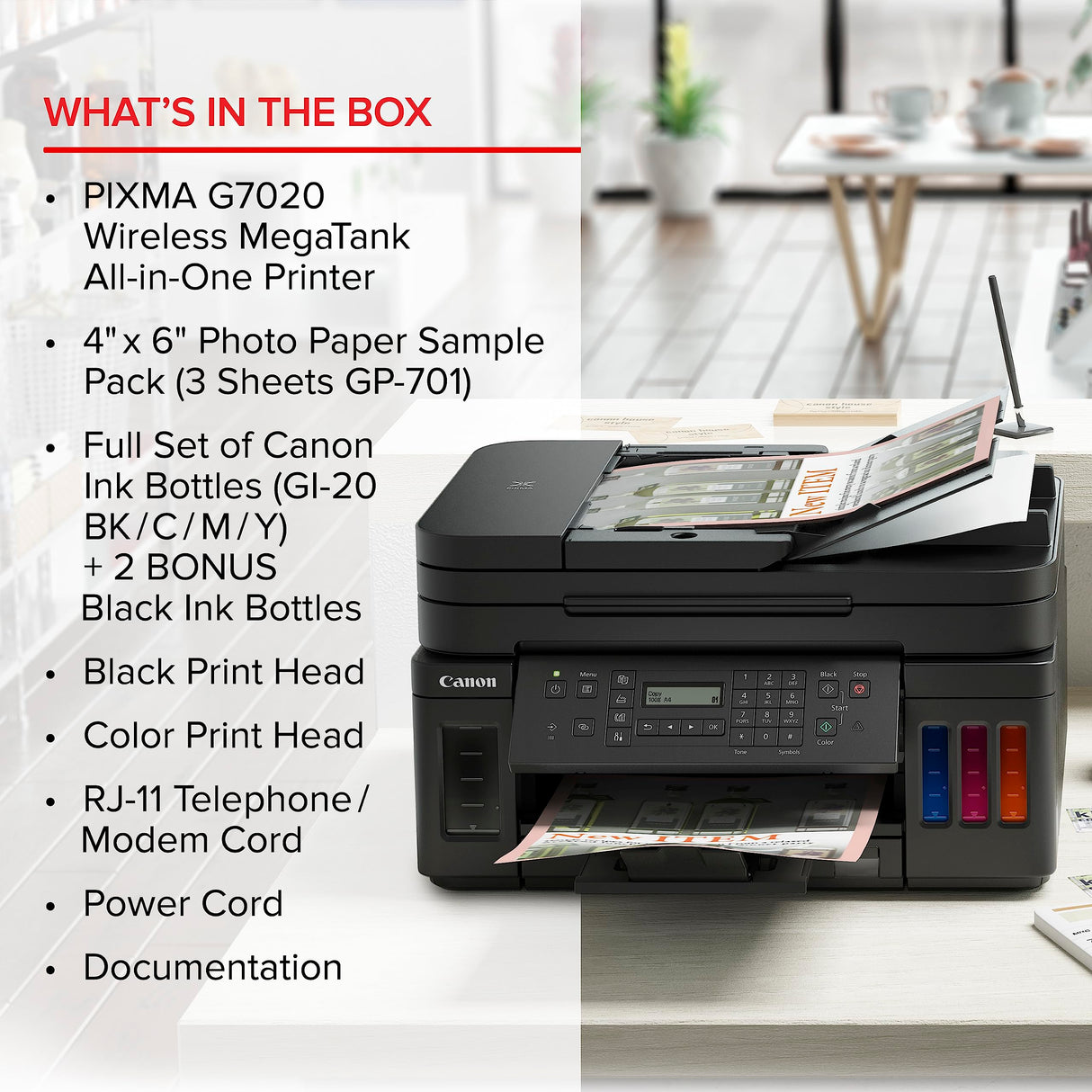 Canon G7020 All-in-One Printer Home Office | Wireless Supertank (Megatank) Printer | Copier | Scan, | Fax and ADF with Mobile Printing, Black, Works with Alexa Canon