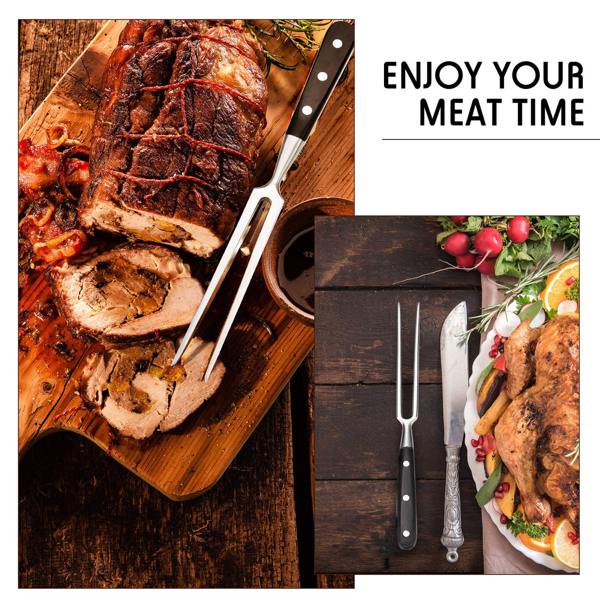 Patelai 2 Pieces Carving Forks 12 Inch Stainless Steel Meat Fork Cooking Fork with Wood Handle Grill Fork Serving Fork for Xmas Kitchen Roast BBQ Fork Carving Set Patelai