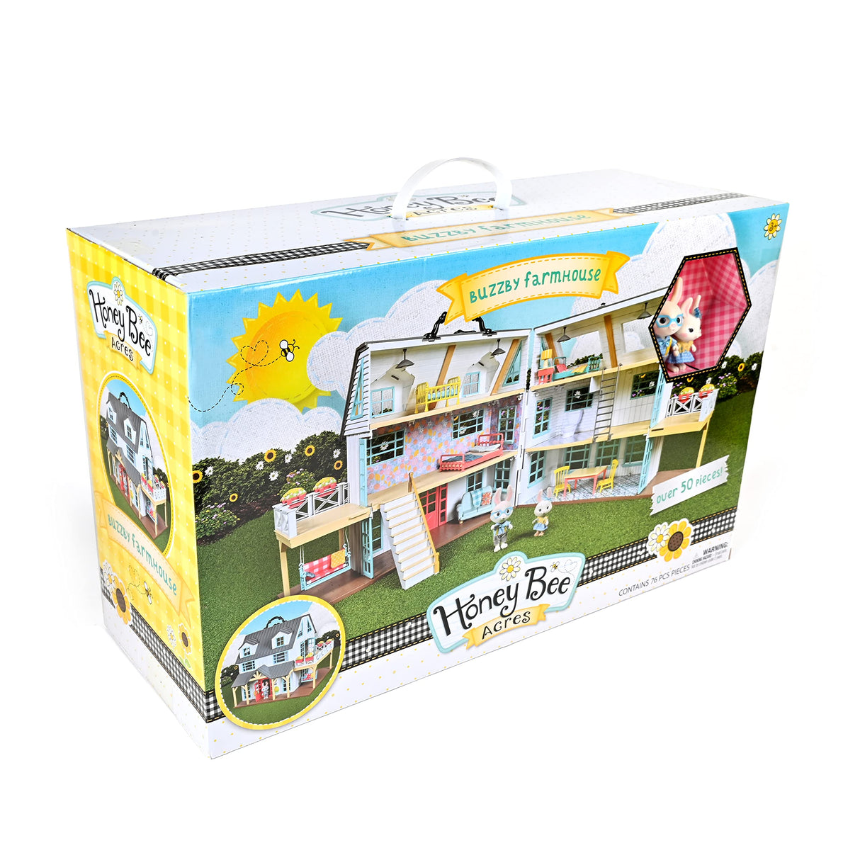 Sunny Days Entertainment Honey Bee Acres Buzzby Farmhouse – 49 Furniture Accessories with 2 Exclusive Figures | 15 Inch Dollhouse Playset | Pretend Play Toys for Kids Sunny Days Entertainment