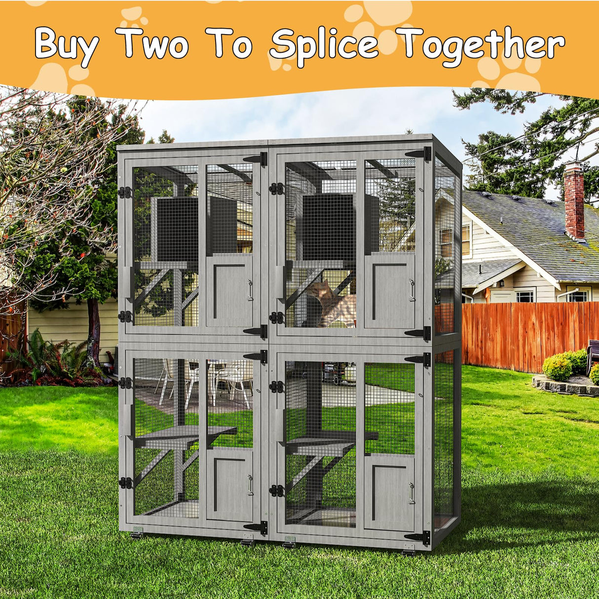 TRYKERPET 4 Tiers Catio Outdoor Cat Enclosure, Outdoor Cats House with 4 Wheels, Cat Enclosure Window Access with Removable Floor, Upgraded Resting Box, Waterproof Roof, Wooden Indoor Pet Cage, Grey TRYKERPET