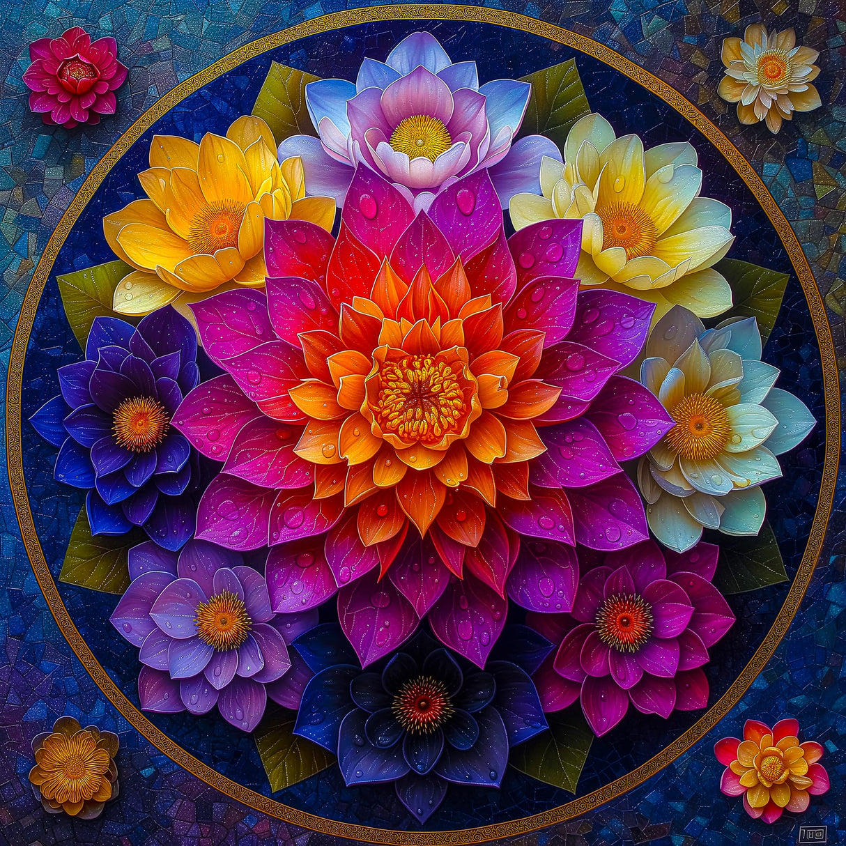 Bgraamiens Puzzle- Colorful Mandala Puzzle for Adults 1000 Pieces,Beautiful Floral in Water Drops Jigsaw Puzzle,Art Puzzle for Mandala Lovers Bgraamiens