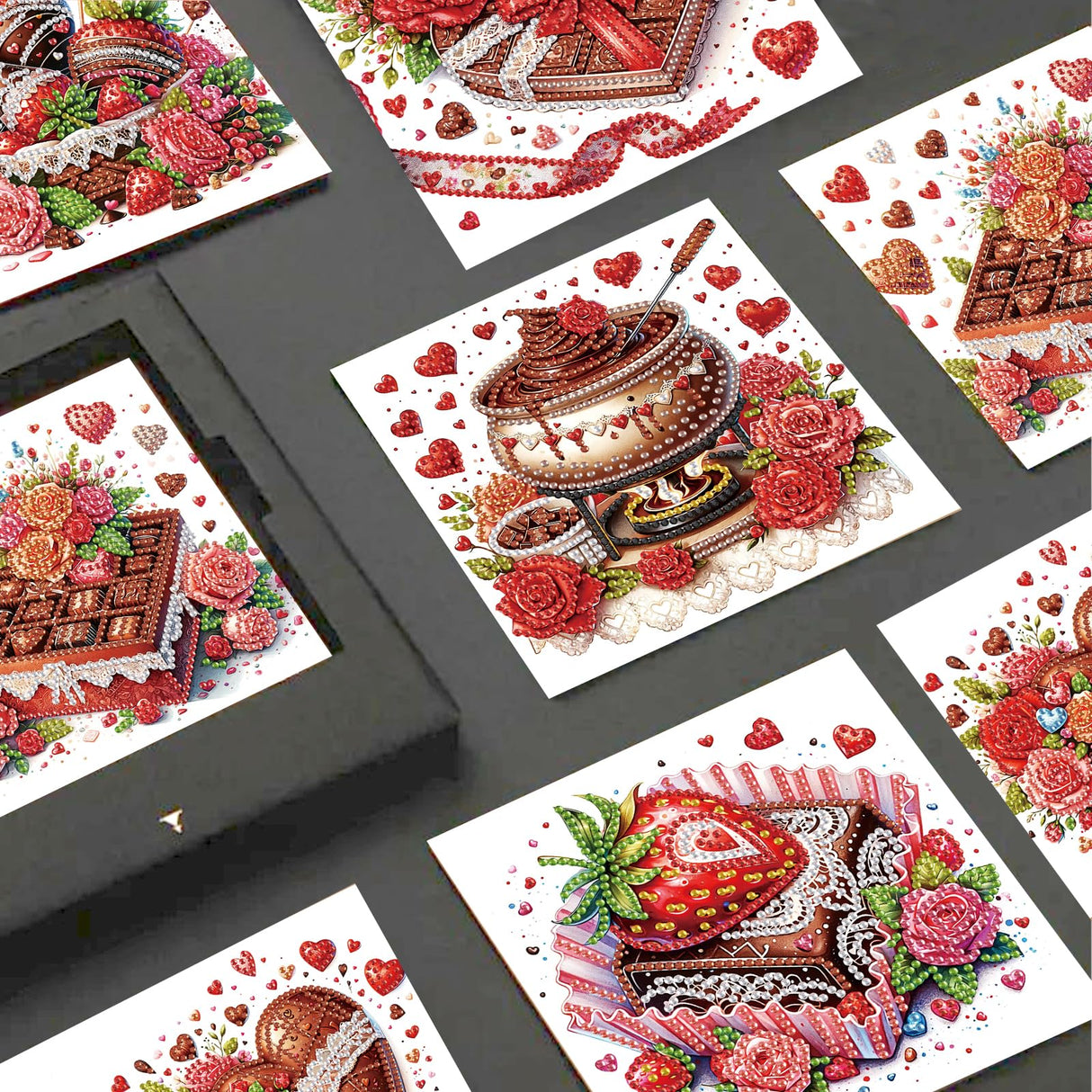 JISHSHAY 6 PCS Diamond Art Greeting Cards Dessert Diamond Painting Birthday Cards Food Gem Art Gem Painting Mosaic Kits for Adults for Thanksgiving Anniversary Valentine Graduation All-Occasion JISHSHAY