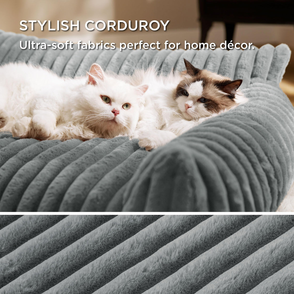Bedsure Cute Cat Couch for Pets - Fluffy Small Dog Sofa with Premium Soft Corduroy Fleece, Pet Sofa with Removable Washable Cover, Supportive Dog Couch Bed for Small Medium Dogs, 30inch, Warm Grey Bedsure
