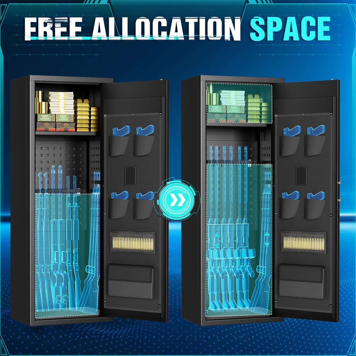 Superday 10-12 Rifle Gun Safe with Keyboard, Quick Access Large Gun Safe for Rifles, Locking Gun Cabinet Rifle Safe with Gun Safes Pockets and Adjustable Rifle Rack for Home, Office Superday