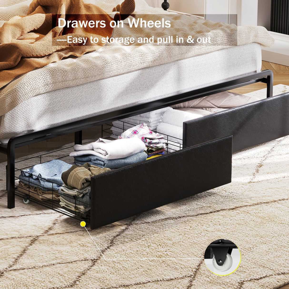 Ailisite King Size Upholstered Bed Frame with LED Headboard, Storage Drawers & Charging Station Ailisite