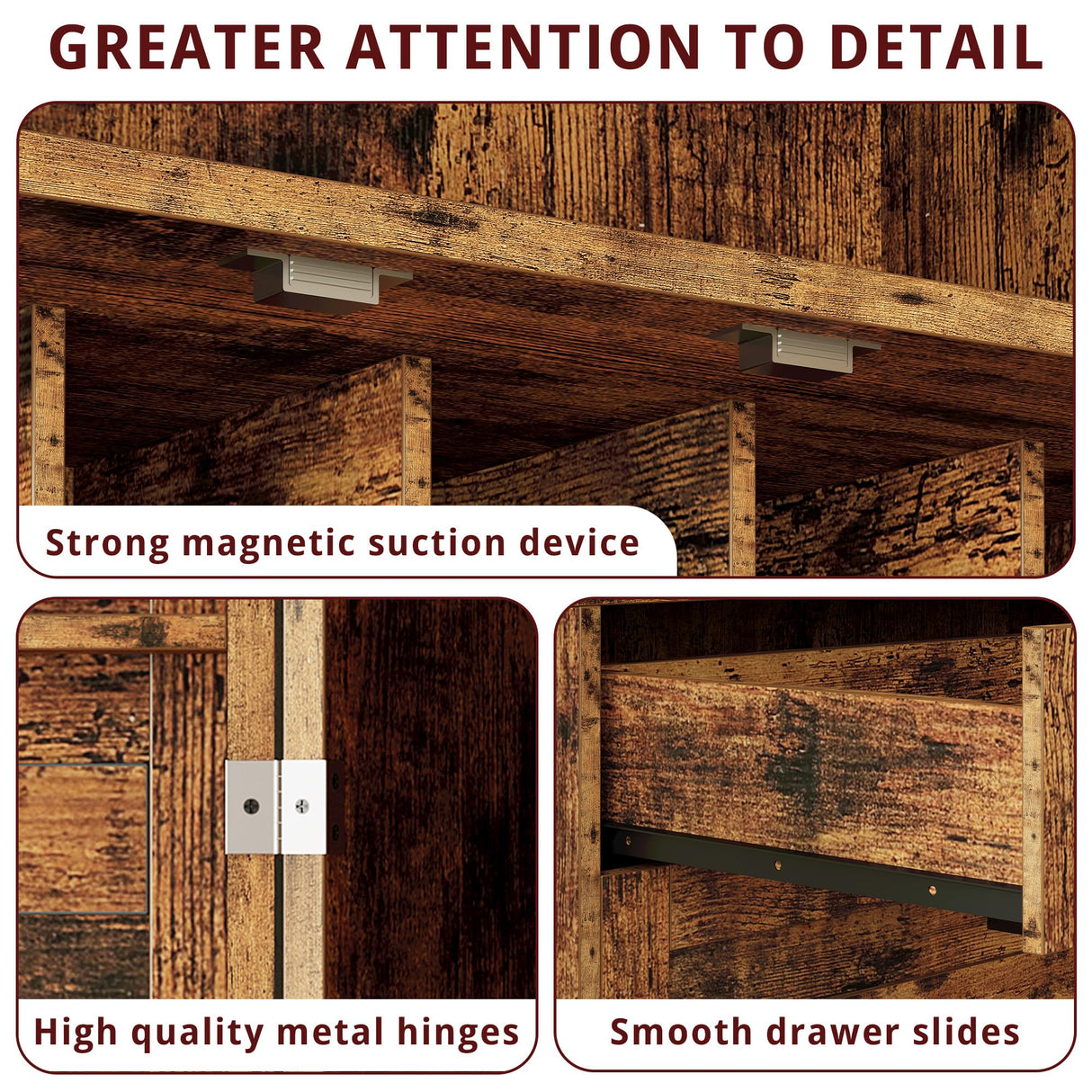 IRONCK Kitchen Pantry 72" Height, with 8 Hanging Shelves, 2 Drawers and Open Storage Cabinet, Freestanding Cupboard for Dining Room Living Room,Vintage Brown IRONCK