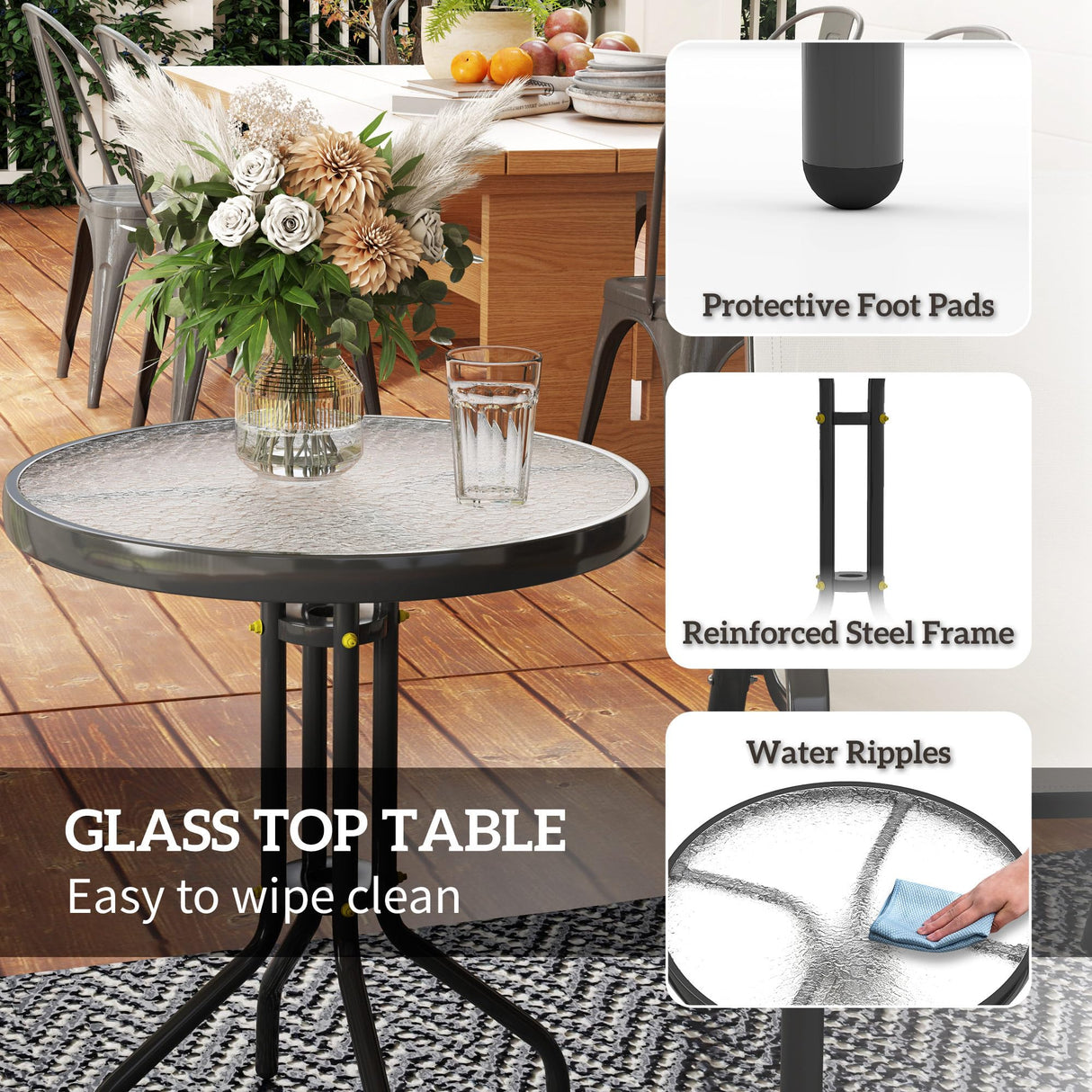 Outsunny 3 Pieces Outdoor Bistro Set, Small Patio Set with Stackable Mesh Chairs and Glass Top Table, High Back Patio Furniture Set for Backyard, Balcony, Garden, Beige Outsunny