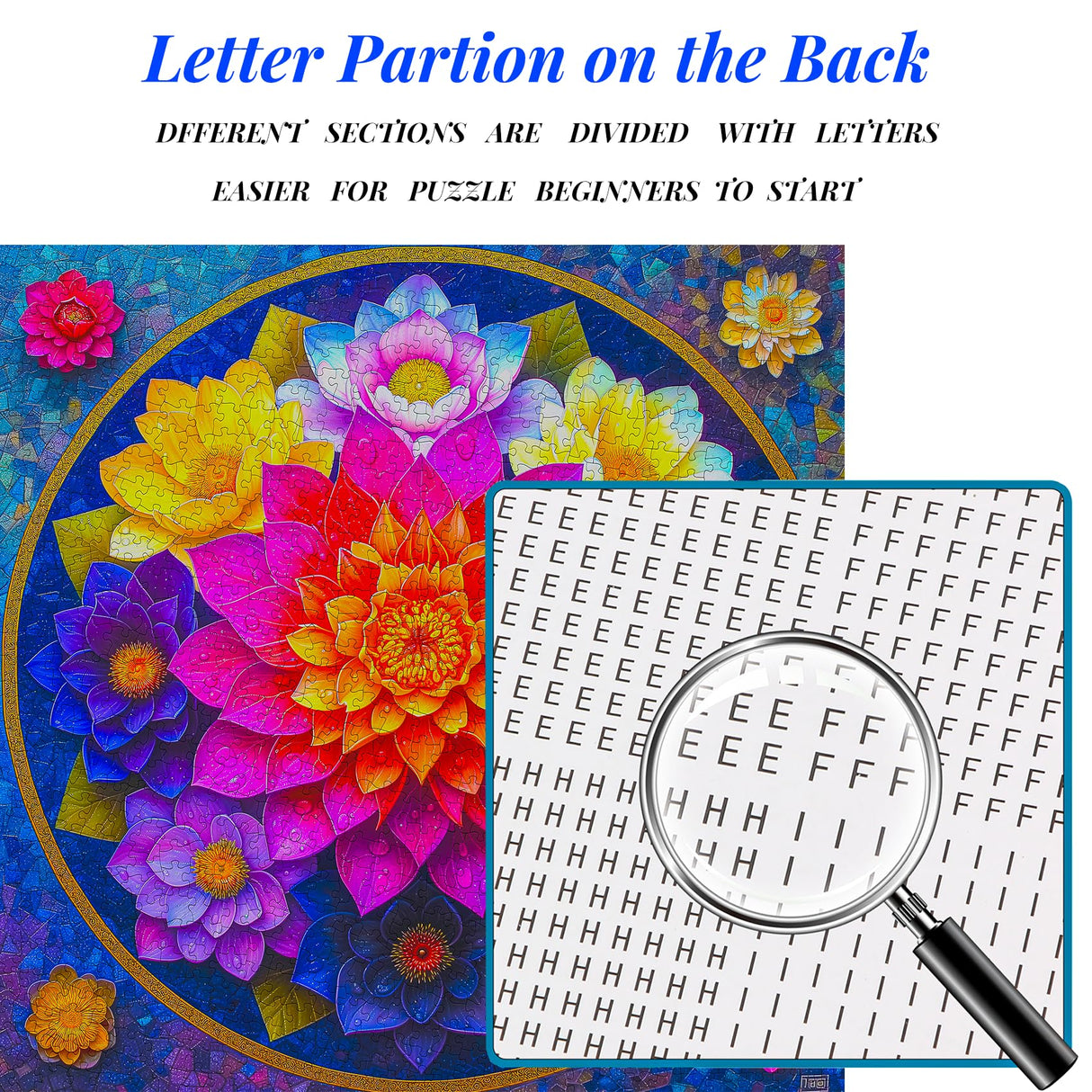 Bgraamiens Puzzle- Colorful Mandala Puzzle for Adults 1000 Pieces,Beautiful Floral in Water Drops Jigsaw Puzzle,Art Puzzle for Mandala Lovers Bgraamiens