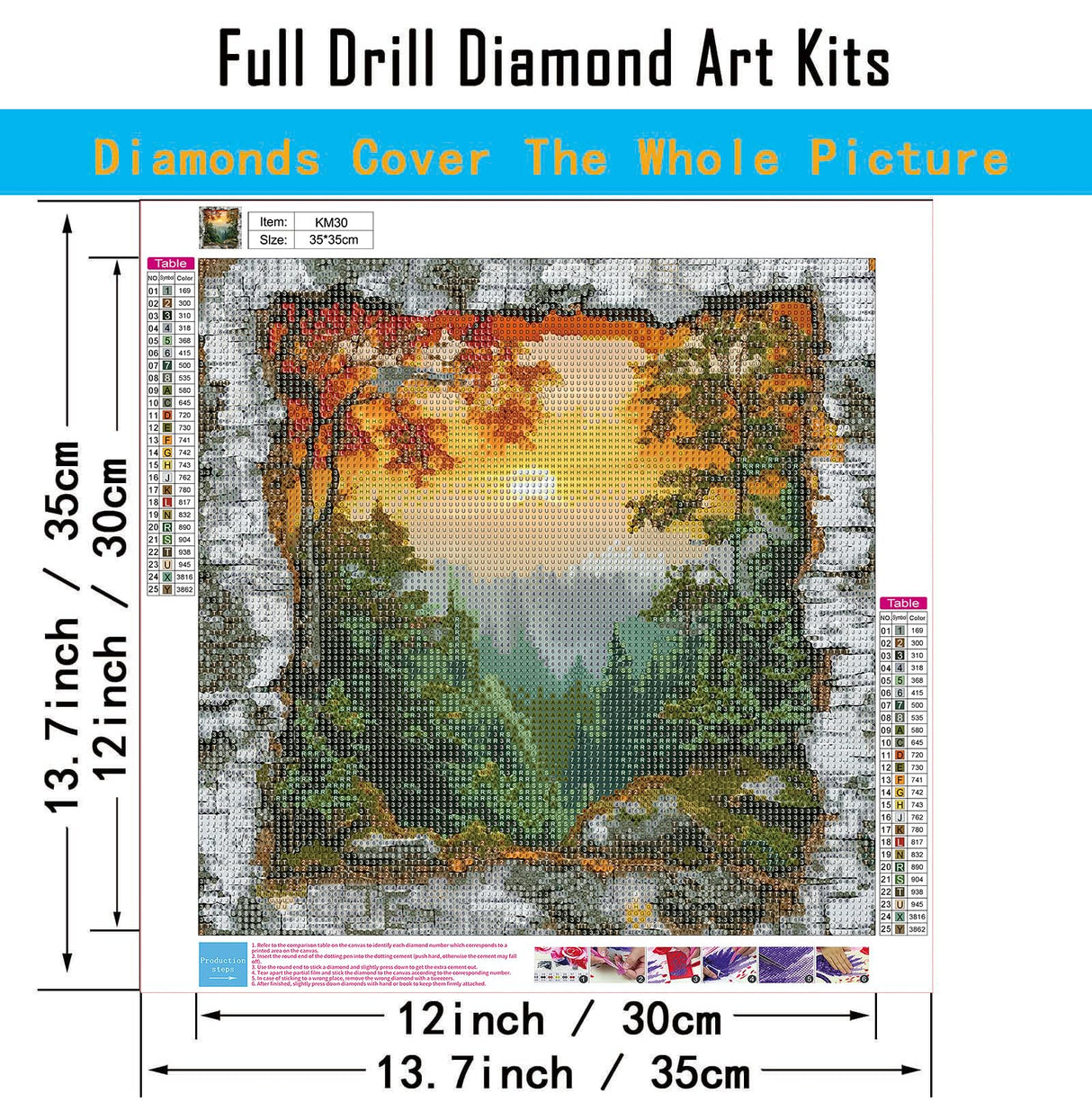 CHWGLFGG 5D Diamond Art Kits for Adults Beginners, Forest Landscape Diamond Painting Kits, DIY Full Round Drill Paint by Diamonds Dot Gem Art for Adults, Home Wall Decor 13.7X 13.7 Inch CHWGLFGG