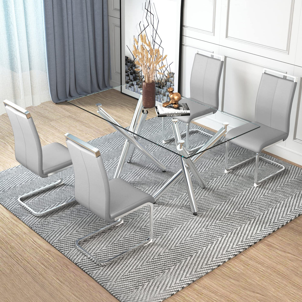 Baysitone Modern Dining Chairs Set of 4, Side Room Chairs, Kitchen with Faux Leather Padded Seat High Back, for Room,Kitchen, Living Light Grey Baysitone