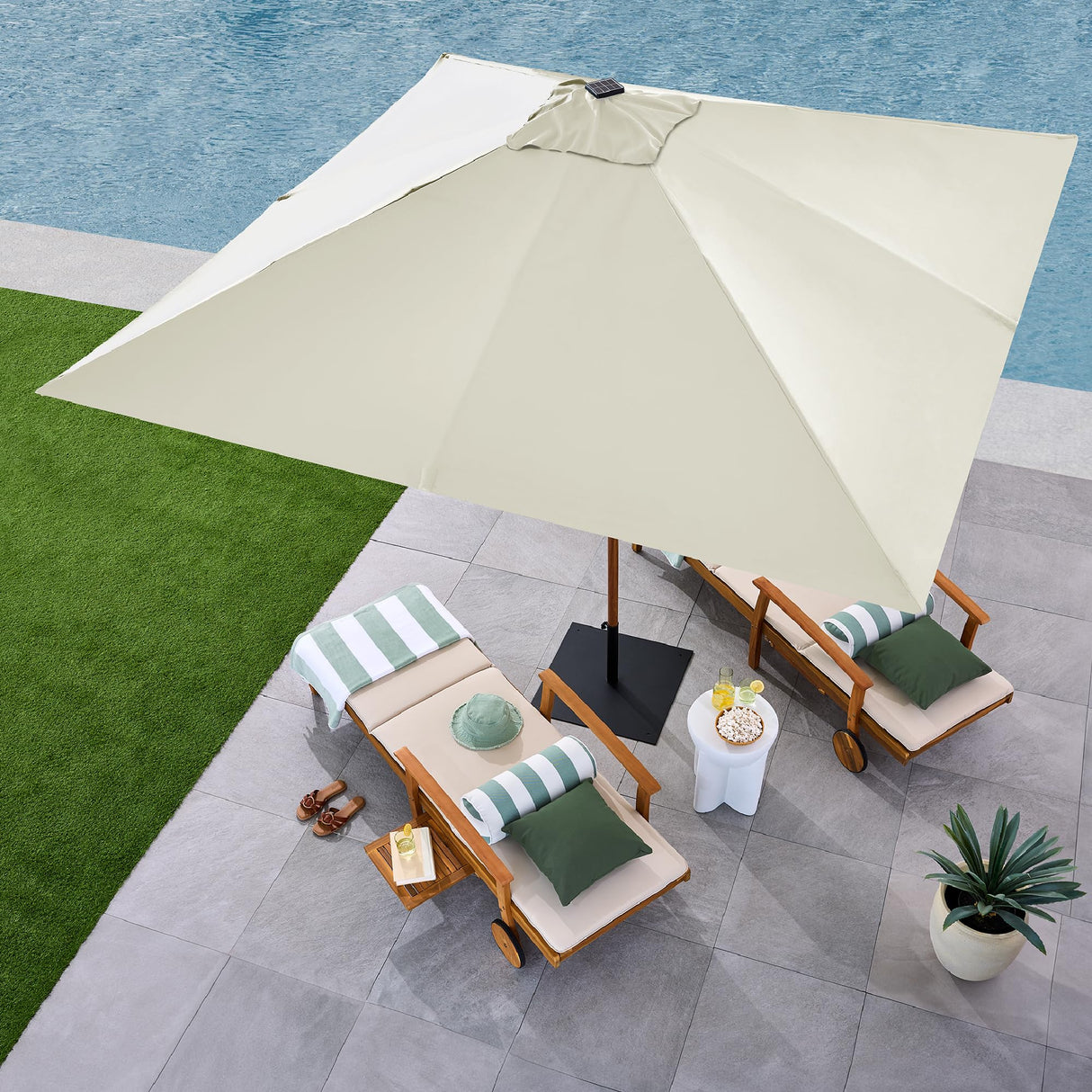 Best Choice Products 9ft Deep Square Solar Powered LED Lighted Patio Umbrella w/Faux Wood Texture, UV-Resistant Fabric, Hand Crank - Ivory Best Choice Products