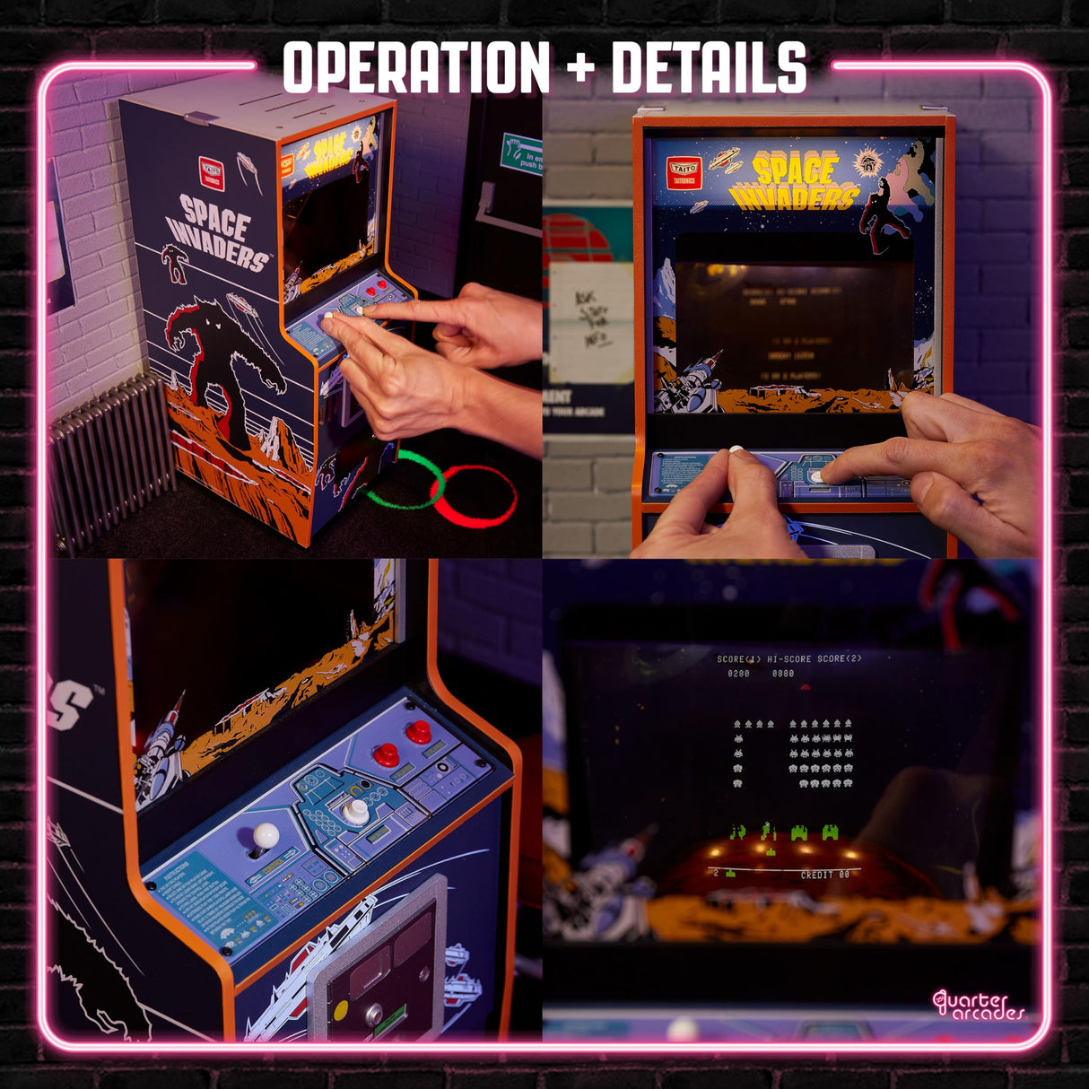 Numskull Quarter Arcades Space Invaders Collector's Edition Mini Arcade - 1/4 Scale Authentic Wooden Replica, Original ROM, Rechargeable Battery & 3W Speakers for Retro Enthusiasts quarter arcades