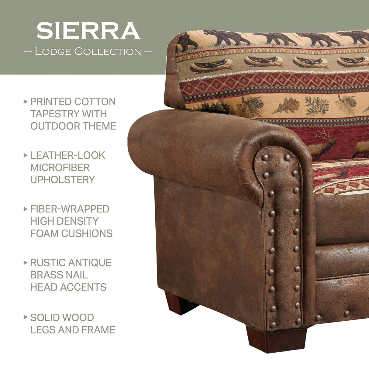 American Furniture Classics OS Home Office Furniture Club Chair, Microfiber, Brown with Sierra Lodge Tapestry American Furniture Classics