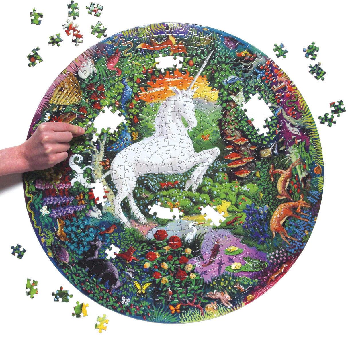 eeBoo's Piece and Love Unicorn Garden 500 Piece Round Circle Jigsaw Puzzle eeBoo