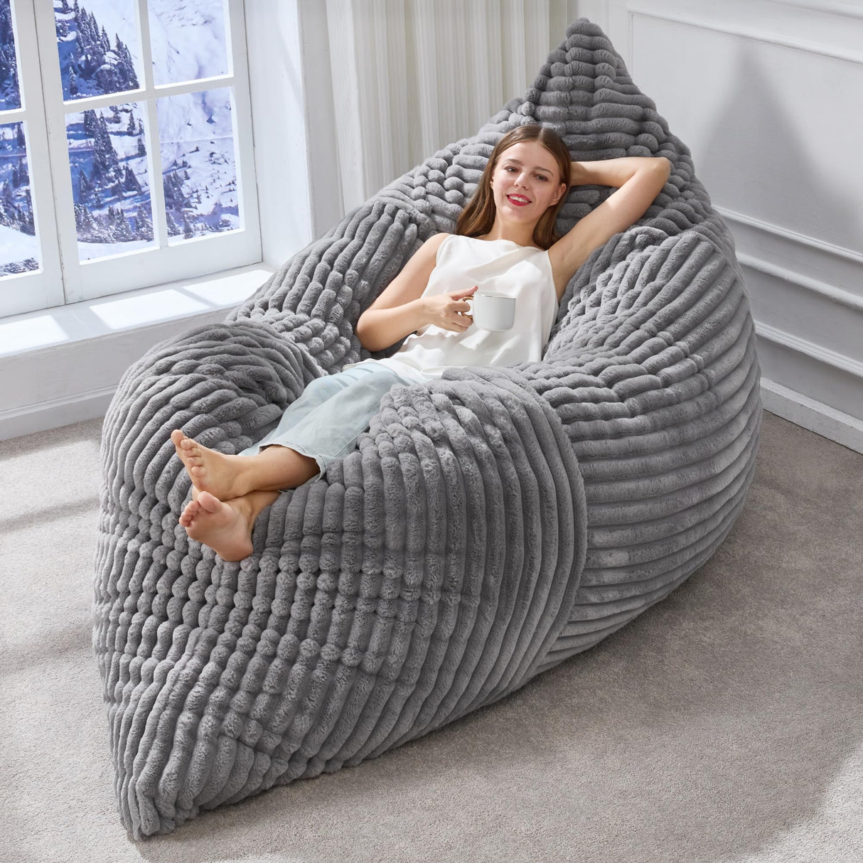 Hobestluk 3 in 1 Bean Bag Chair Giant Bean Bag Chairs Convertible Bean Bag Floor Cushion with Machine Washable Cover, Beanbag Chairs for Adult (Grey) Hobestluk