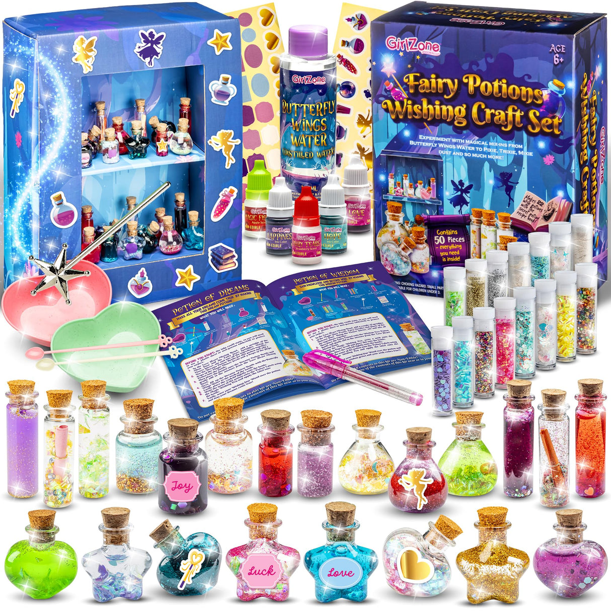GirlZone Fairy Potions Wishing Craft Set, Kids Potion Making Kit with 50 Pieces to Create Fairy Potion Fun Crafts for Girls 8-12, Ideal Gift for Kids GirlZone