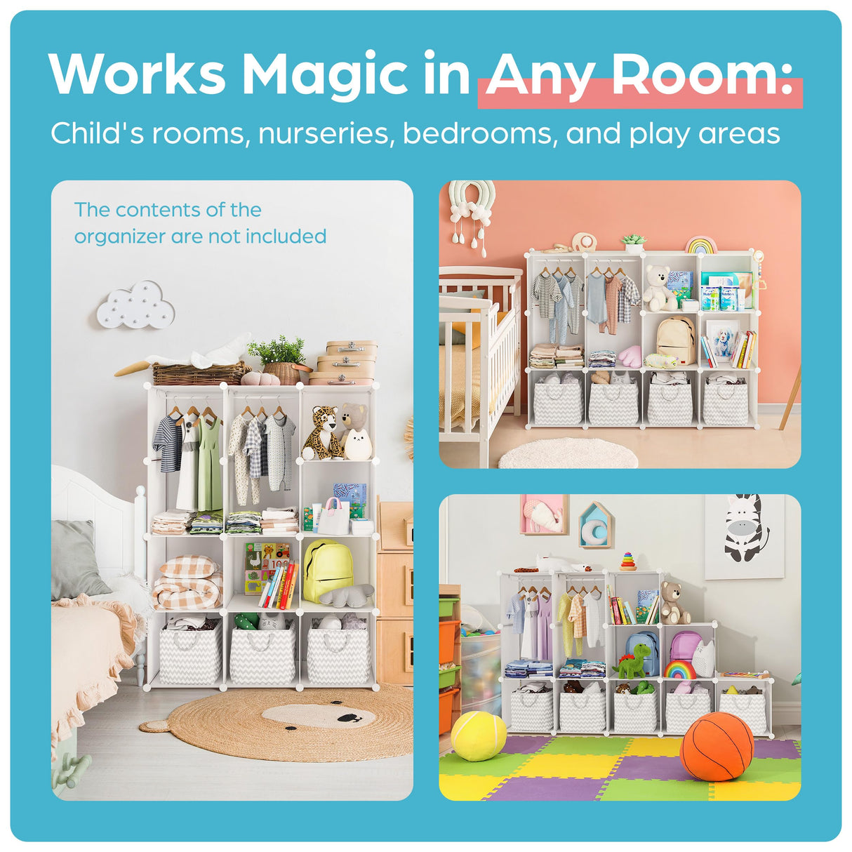 CUBEDIY Baby Closet Organizer for Nursery: Durable Baby Wardrobe for Closet - Customizable Baby Dresser Amoire Shelves - Waterproof Shelf Clothes Organizer w/Wall Fixation (White) CUBEDIY