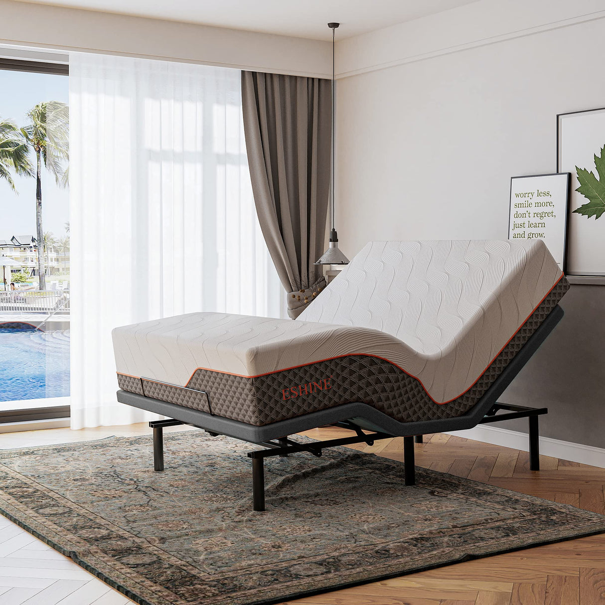 ESHINE King Adjustable Bed Frame with 12 Inch Mattress, Memory Foam Hybrid Mattress, Phone Control, Wireless Remote, 5 Minutes Installation, Head and Foot Incline, 3100 Series ESHINE