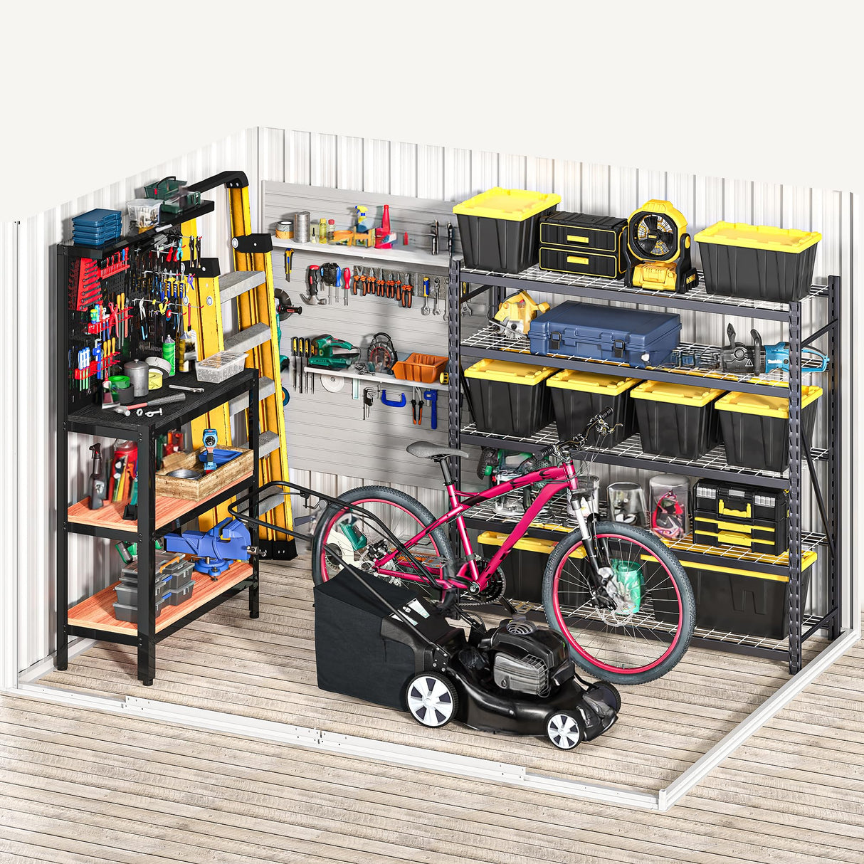 DWVO 8x6ft Metal Outdoor Storage Shed, Waterproof Tool Shed Heavy-Duty Storage Unit with Lockable Door and Vents, Ideal for Bicycles, Tools, Lawnmowers, Backyards, Patios, Lawns - White DWVO