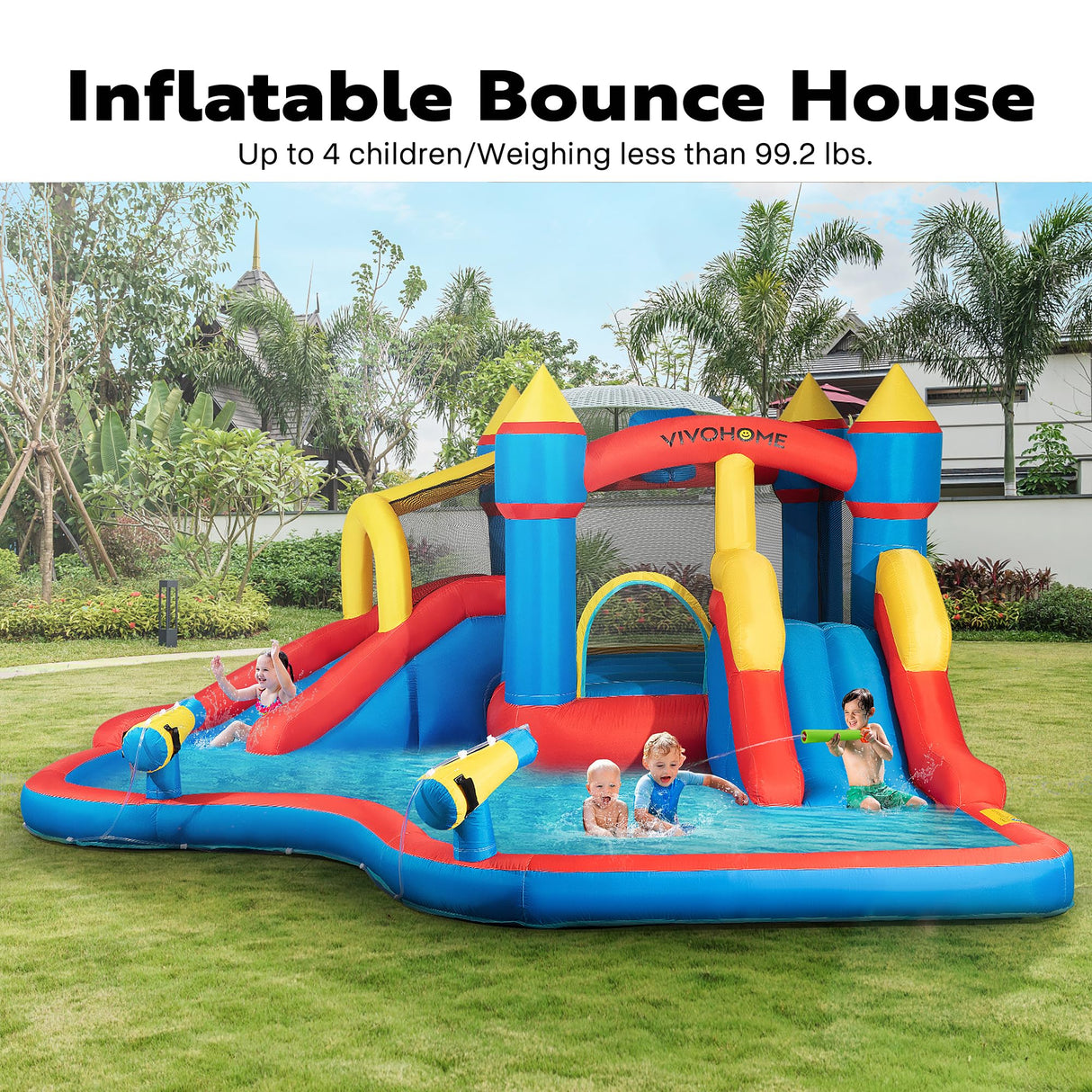 VIVOHOME 6 in 1 Bounce House for Kids, Big Swimming Pool Bouncy Castle with Slide, 15x14 FT Inflated Bouncer for Outdoor with Blower, Basketball, Climb, Srinkler, Water Pool, Water Gun VIVOHOME