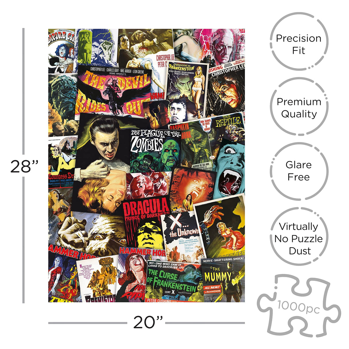 AQUARIUS Hammer Classic Horror Movies Collage (1000 Piece Jigsaw Puzzle) - Glare Free - Precision Fit - Virtually No Puzzle Dust - Officially Licensed Hammer Merchandise & Collectibles - 20x28 Inches AQUARIUS