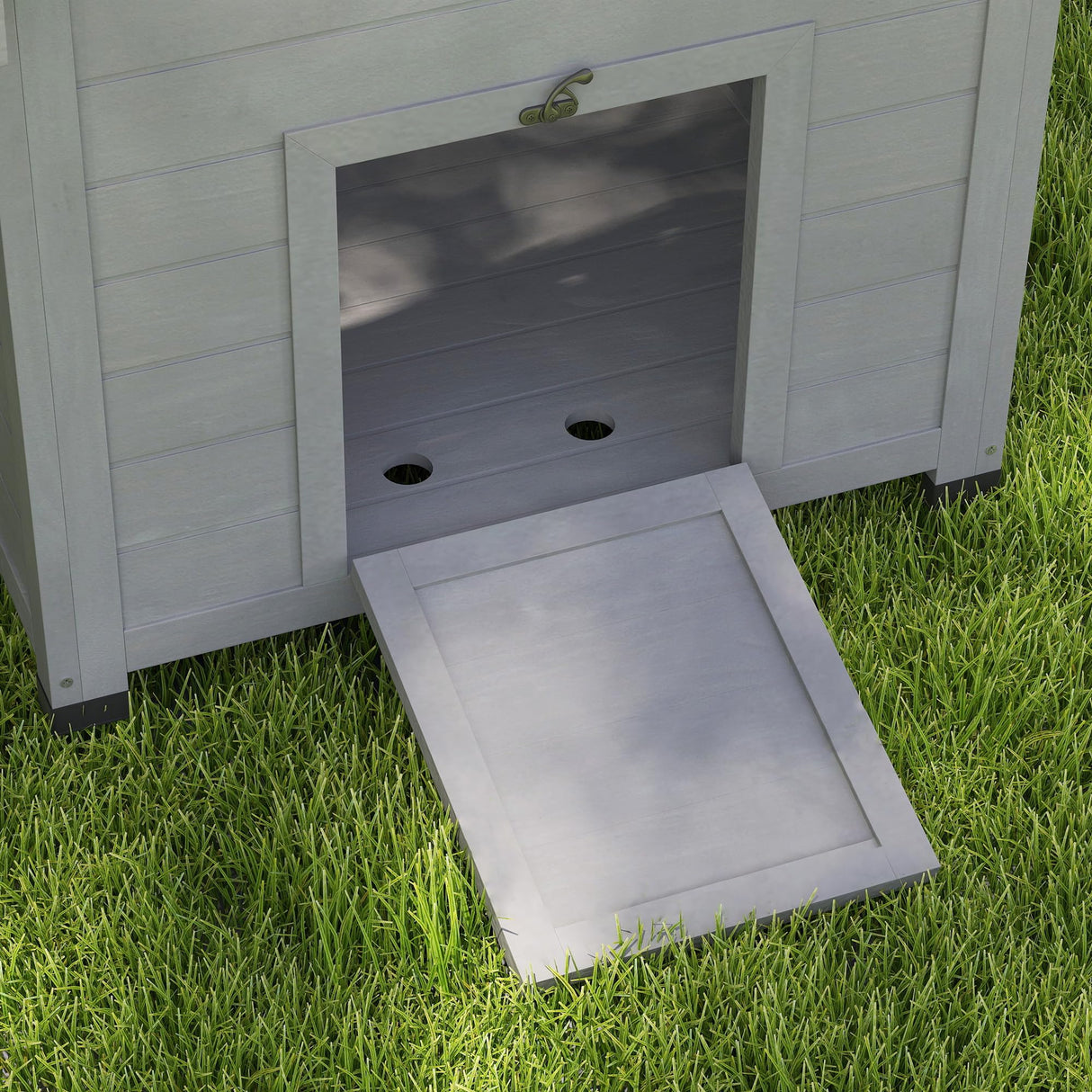 PawHut Duck Coop, Wooden Duck House, Outdoor Small Animal House with Openable Roof, Double Doors, Removable Base for 1-3 Ducks, Light Gray PawHut