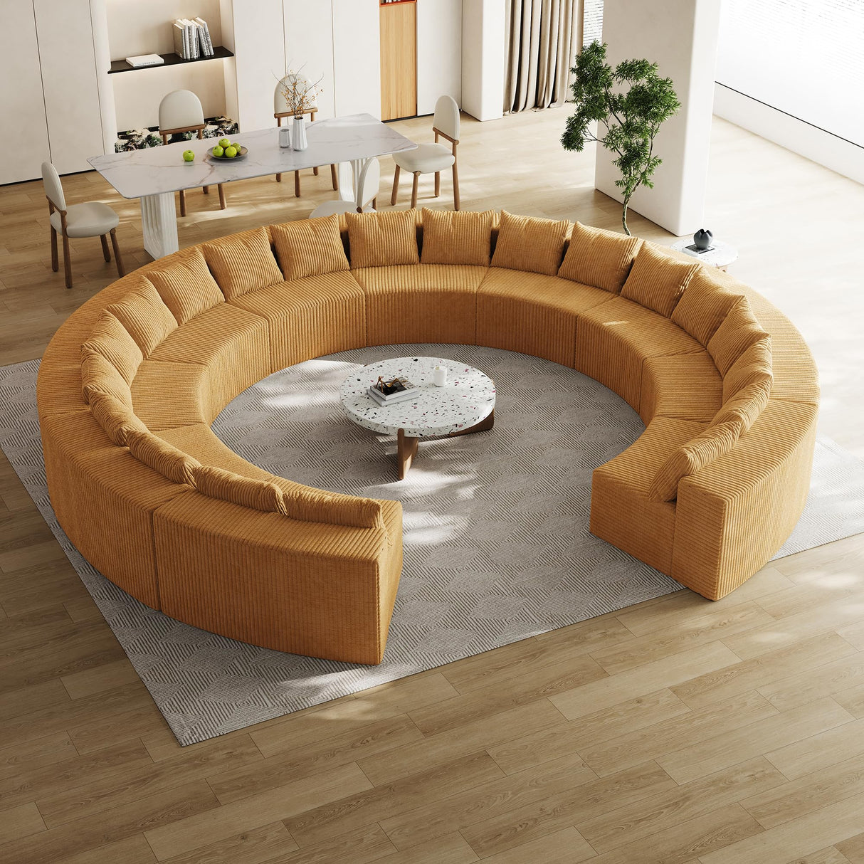 Modular Sectional Sofa Couch for Living Room,Corduroy Comfy Upholstered Cloud Couch,2 Piece Free Combination Curved Sofa with Pillows and High-Density Foam for Bedroom, Salon (Yellow, 6 Seat Sofa) BearDen Creations