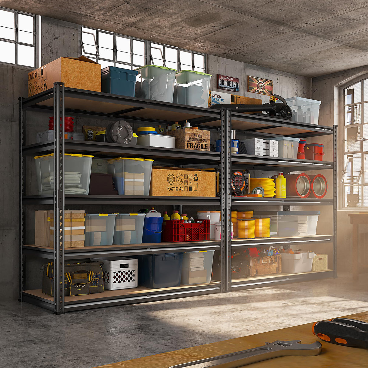 REIBII 2500LBS Garage Shelving 72''H Storage Shelves Heavy Duty Shelving 5 Tier Metal Shelves for Garage Shelves Adjustable Shelving Units and Storage for Closet Pantry Shelf, 39.4"W x 72"H x 19.7"D REIBII