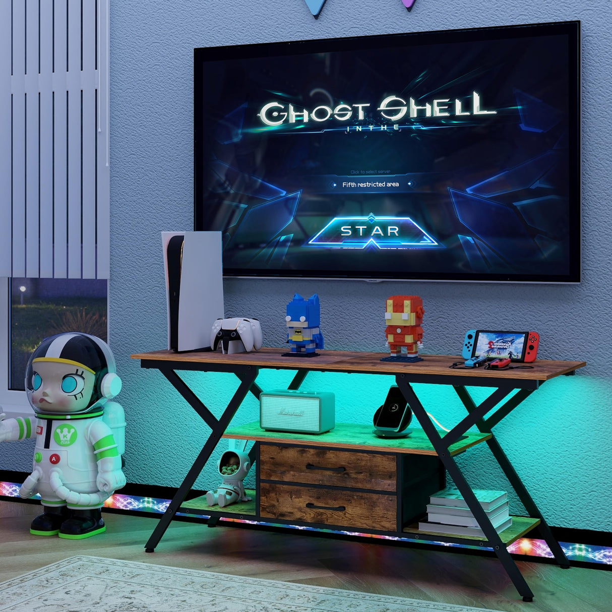 Simoretus Modern 55" TV Stand with Power Outlet for TV up to 65 Inch, LED and 2 Storage Fabric Drawers, Entertainment Center with Charging Station for Living Room Bedroom (Rustic Brown) Simoretus