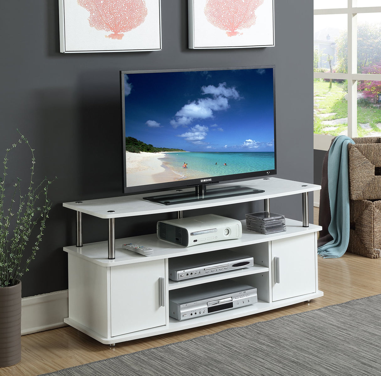 Convenience Concepts Designs2Go Monterey TV Stand with Cabinets and Shelves Home_Furniture_and_Decor, 47.25"L x 15.75"W x 21.25"H, White Convenience Concepts
