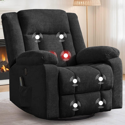 Korser Rocker Recliner, Glider Recliner Chairs for Adults, 360° Swivel Rocking Chair with Massage and Heating, Nursery Chair with Storage and USB Charging for Living Room, Bedroom, Nursery