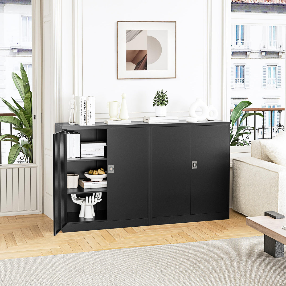 Letaya Metal Storage Cabinets with Lock Door,2 Adjustable Shelves Organizer Steel Storage Cabinets for Home,Office,Warehouse,Garage,Employee Lockers(Black) Letaya