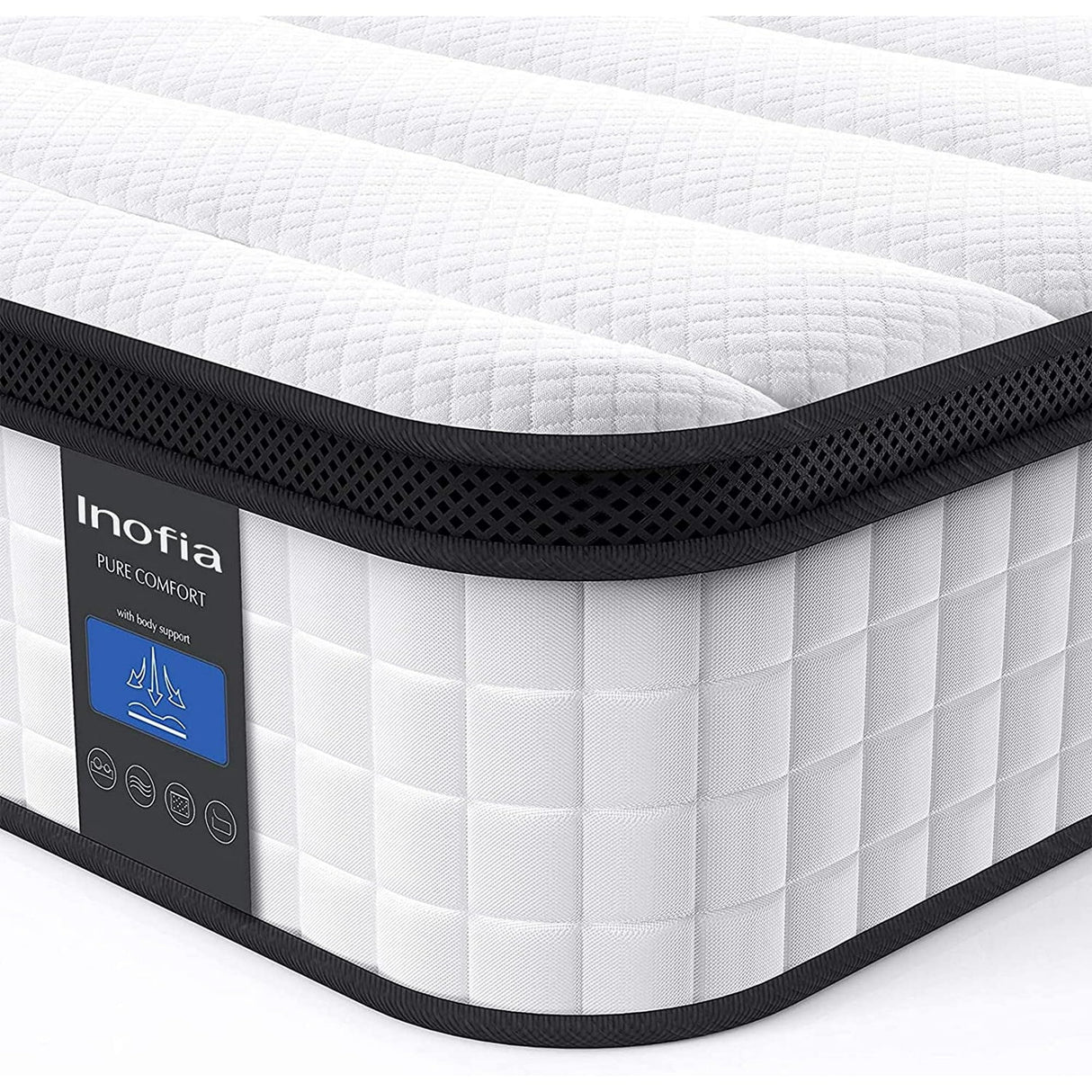 Inofia Full Mattress, 10 Inch Hybrid Innerspring Spring with Memory Foam, Cool Bed in a Box, Pressure Relief with Motion Transfer, Mattress Full Size Inofia