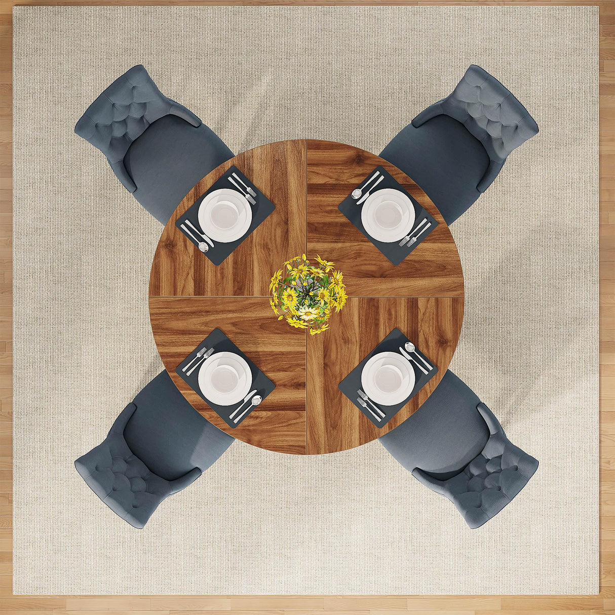 Tribesigns Round Dining Table Wood Kitchen Table for Dining Room Living Room, 47 inch Dining Room Tables for 4 People, Farmhouse Dinner Table with Wooden Table Top and Legs, Rustic Brown(Only Table) Tribesigns