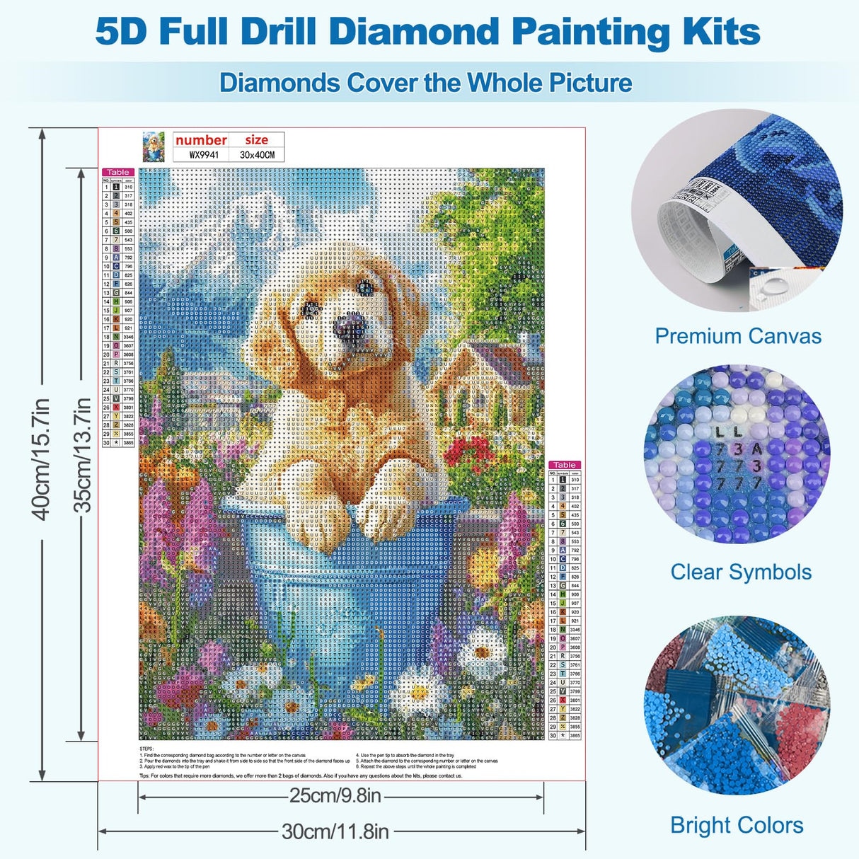 MEIYUDA Dog Diamond Painting Kits for Adults, DIY Flowers Cute Dog Diamond Art Kits for Adult Beginners, 5D Landscape Round Full Drill Gem Art Crafts for Home Wall Decor Present 12x16inch MEIYUDA