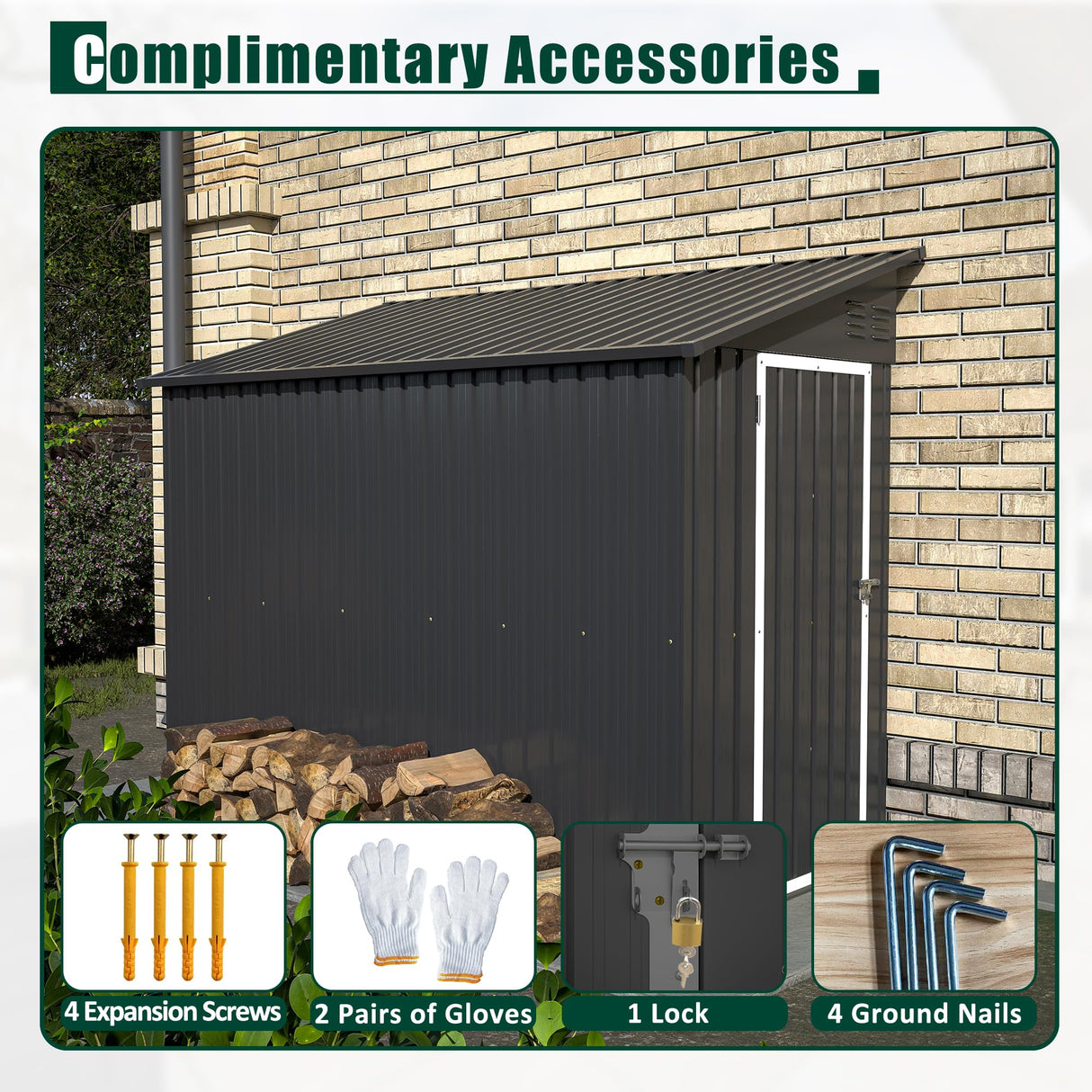 YOPTO 4×8 FT Outdoor Metal Storage Shed,Heavy-Duty Lean to Storage Shed with Floor Base,Garden Tool Metal Storage House W/Lockable Door and 2 Air Vents,Weather Resistant,for Backyard,Patio,Lawn,Black YOPTO