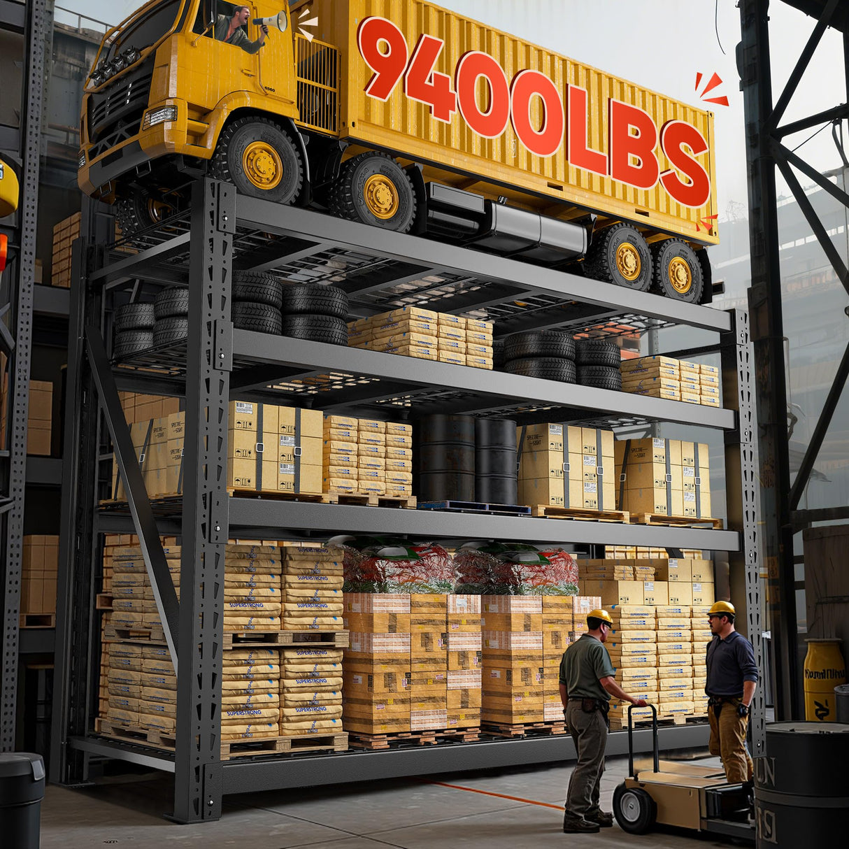 Bepatio 9400LBS Garage Shelving 67.6W Storage Shelves Adjustable Metal Shelving 4 Tier Garage Storage Shelves Utility Shelf for Warehouse Basement Shop, Black 67.6''Wx23.7''Dx72''H, 2PCS Bepatio